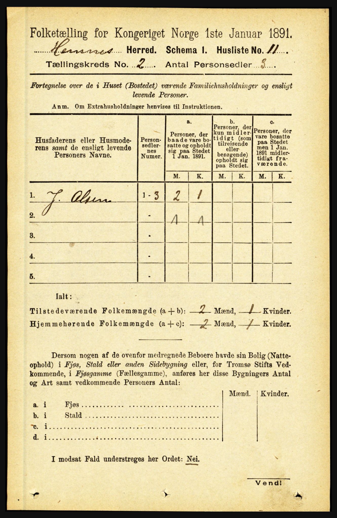 RA, 1891 census for 1832 Hemnes, 1891, p. 1223