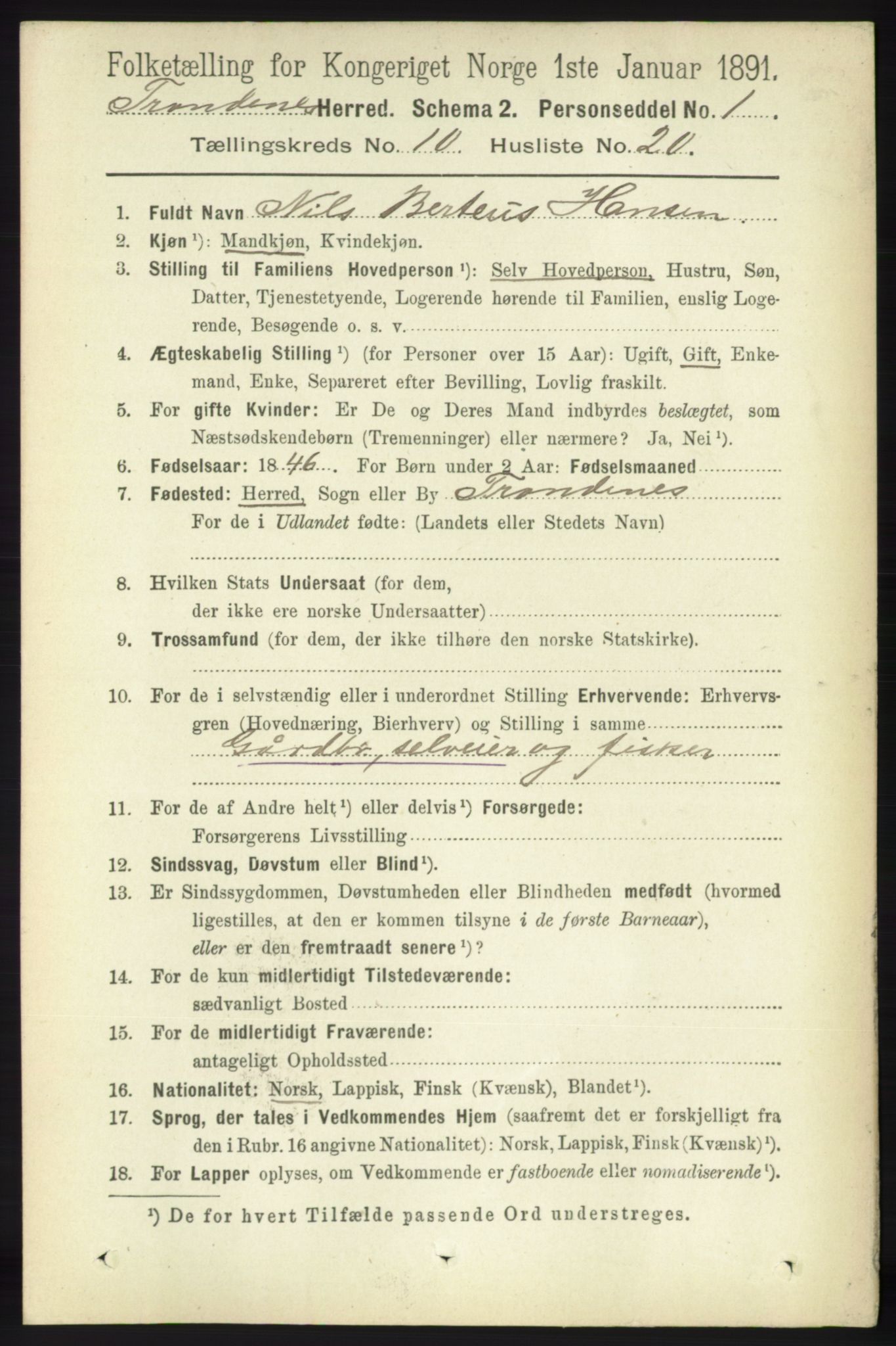 RA, 1891 census for 1914 Trondenes, 1891, p. 7629