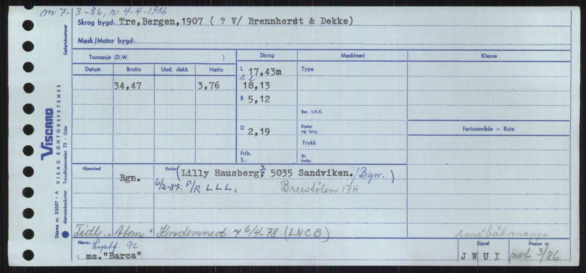 Sjøfartsdirektoratet med forløpere, Skipsmålingen, RA/S-1627/H/Ha/L0001/0001: Fartøy, A-Eig / Fartøy A-Bjøn, p. 647