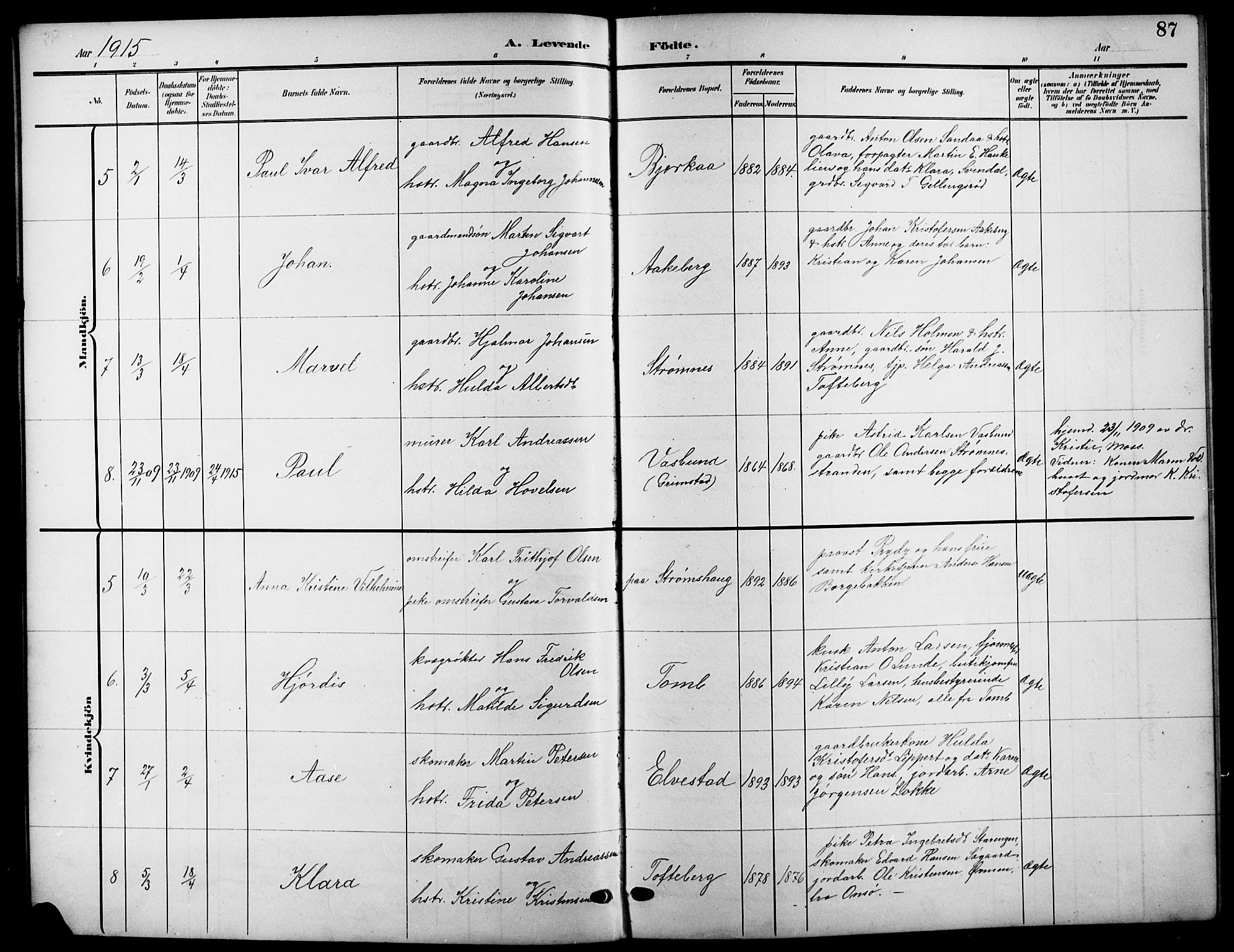 Råde prestekontor kirkebøker, AV/SAO-A-2009/G/Ga/L0001: Parish register (copy) no. 1, 1903-1925, p. 87