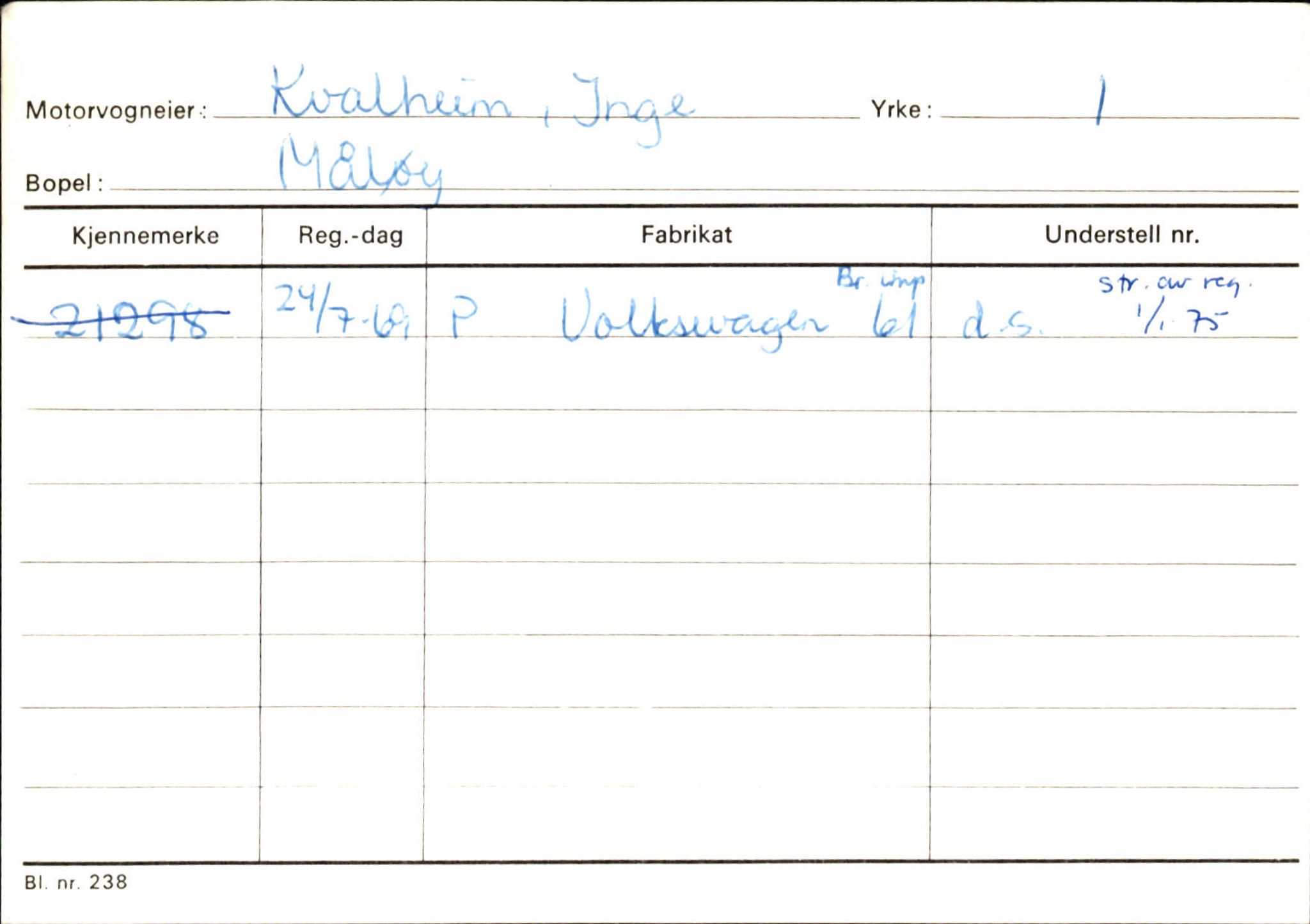 Statens vegvesen, Sogn og Fjordane vegkontor, SAB/A-5301/4/F/L0144: Registerkort Vågsøy A-R, 1945-1975, p. 1469