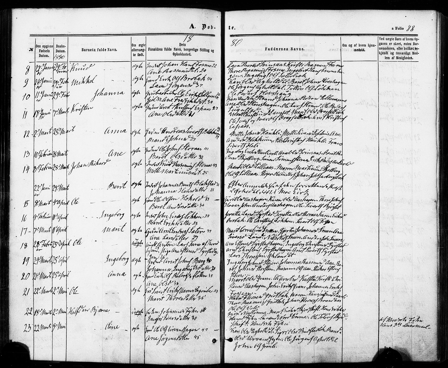Ministerialprotokoller, klokkerbøker og fødselsregistre - Sør-Trøndelag, SAT/A-1456/672/L0856: Parish register (official) no. 672A08, 1861-1881, p. 88