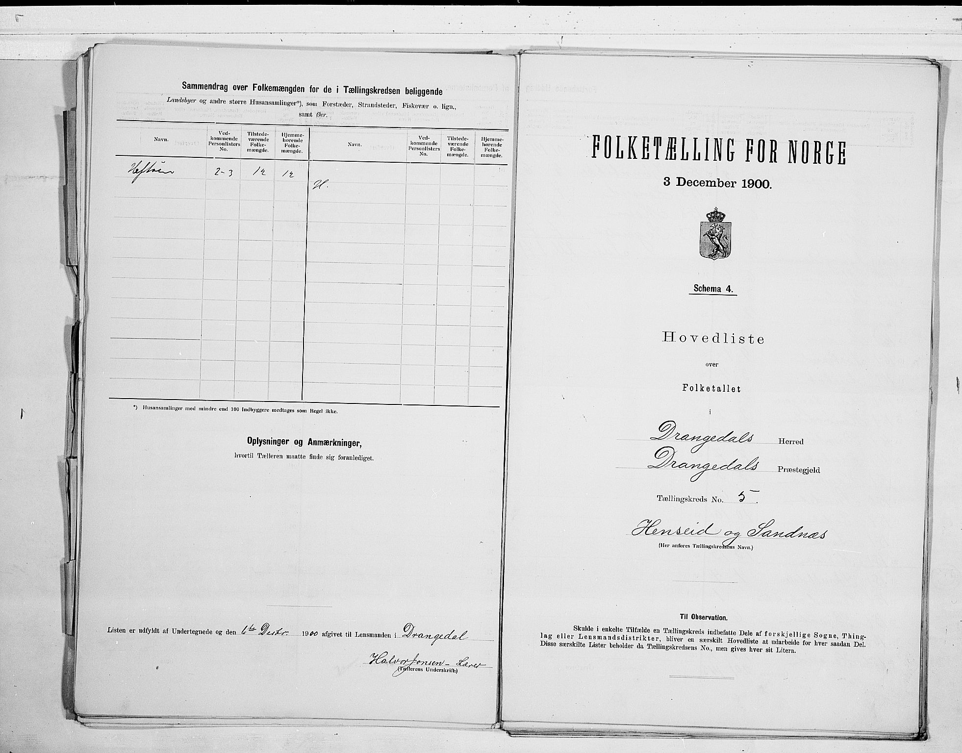SAKO, 1900 census for Drangedal, 1900, p. 12