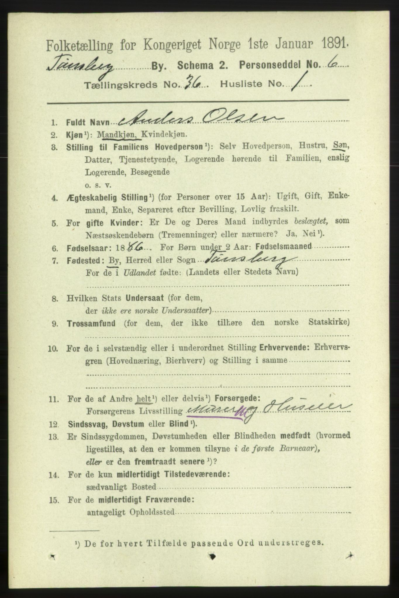 RA, 1891 census for 0705 Tønsberg, 1891, p. 7878