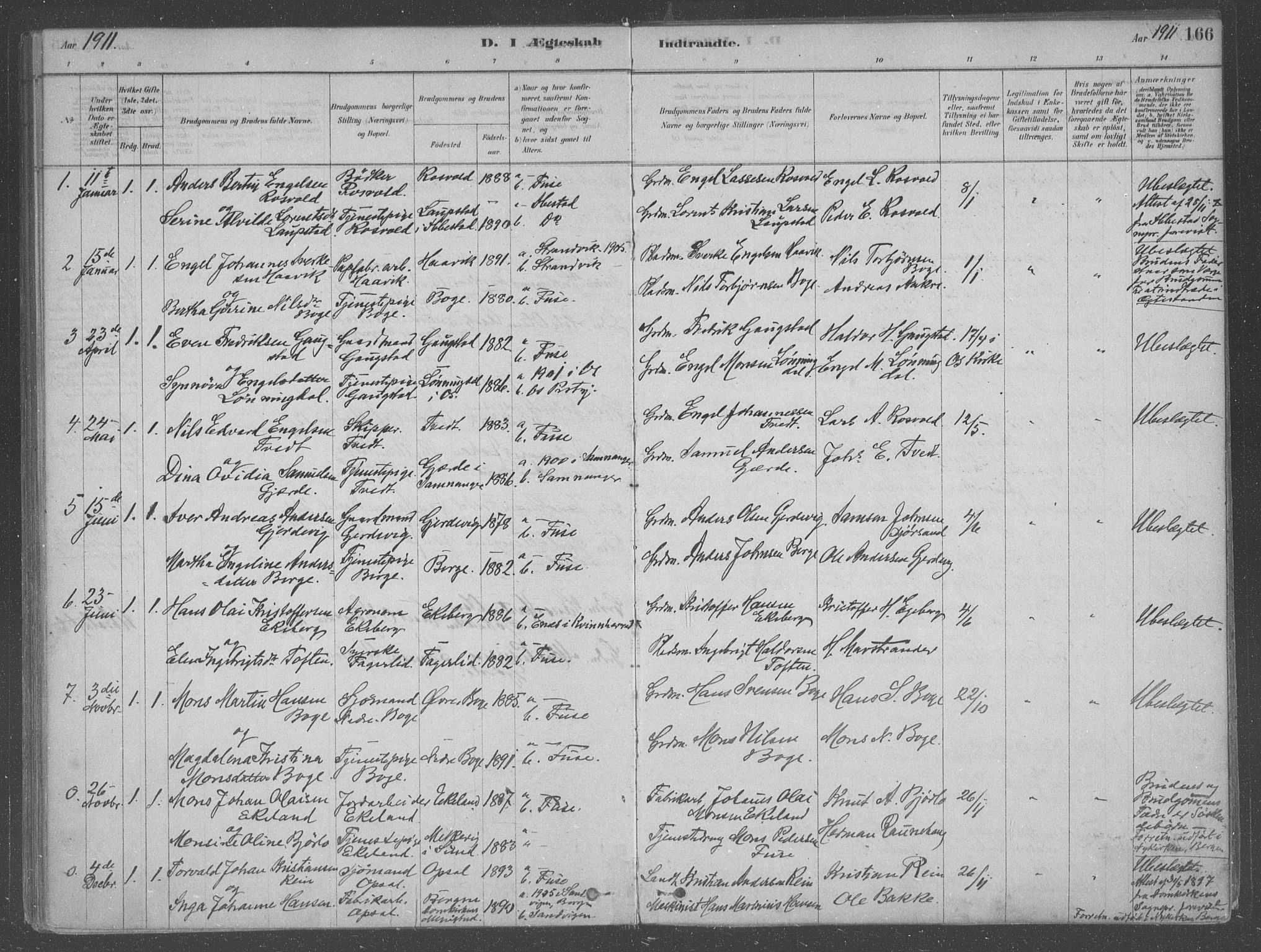 Fusa sokneprestembete, AV/SAB-A-75401/H/Haa: Parish register (official) no. B 1, 1880-1938, p. 166