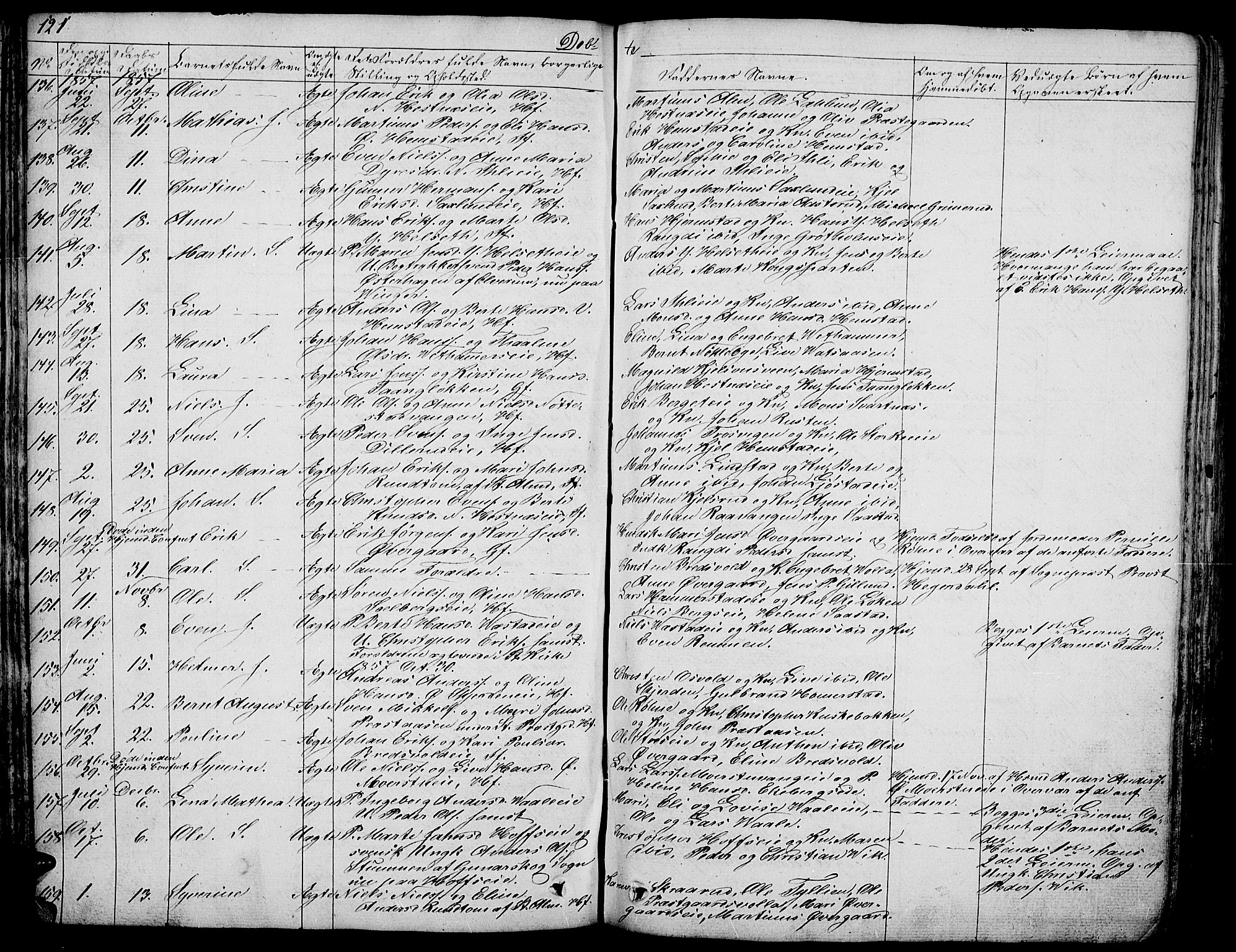 Stange prestekontor, AV/SAH-PREST-002/L/L0003: Parish register (copy) no. 3, 1840-1864, p. 121