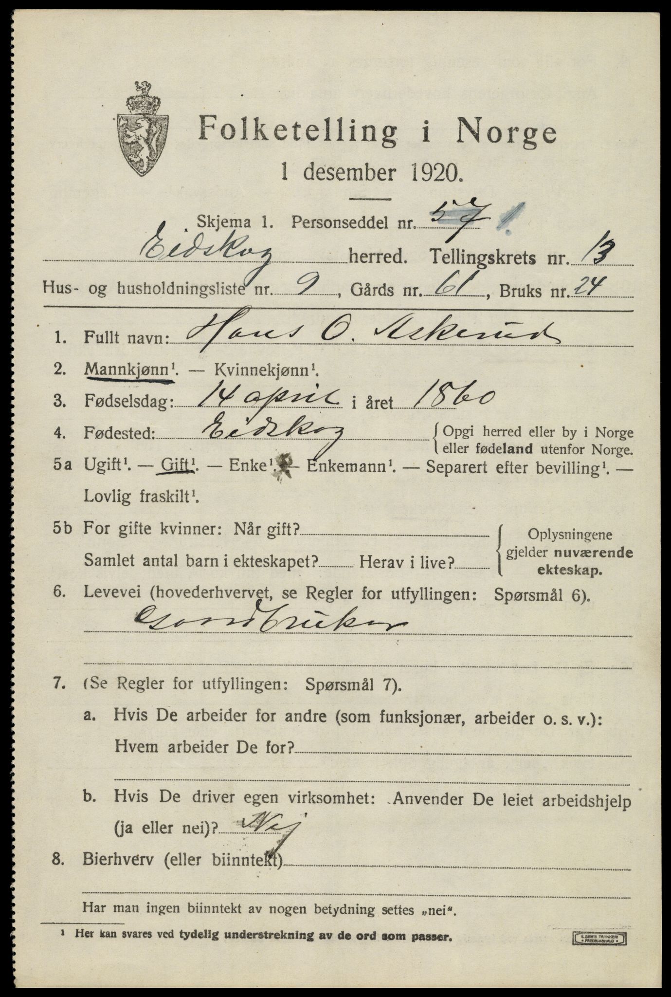SAH, 1920 census for Eidskog, 1920, p. 12251