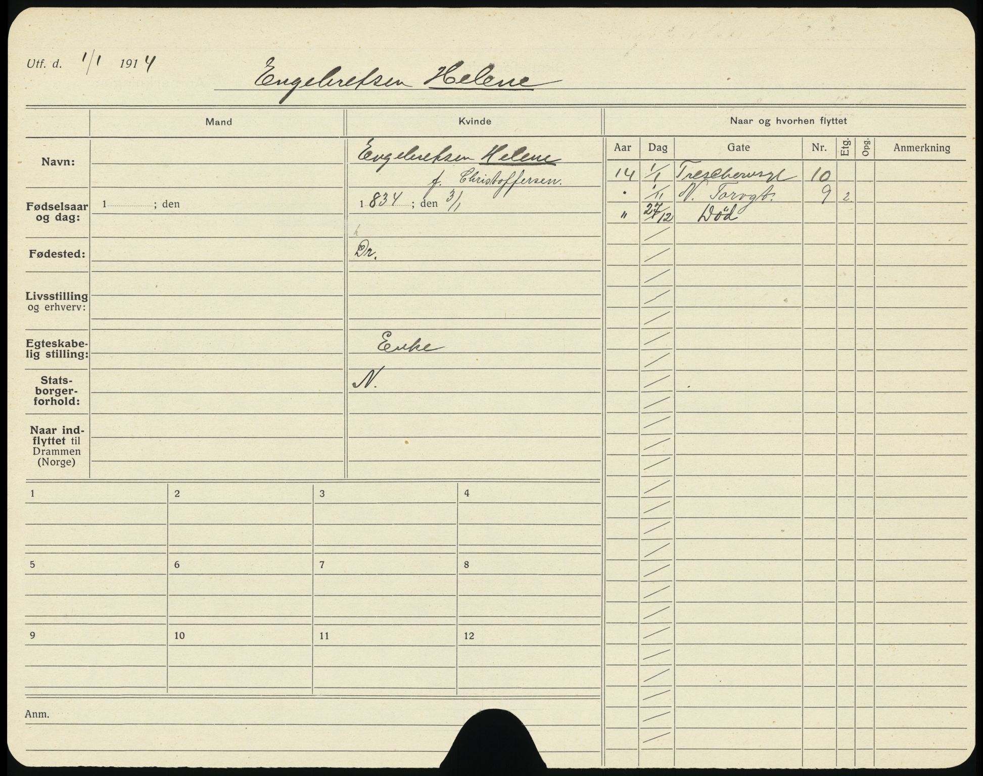 Drammen folkeregister, AV/SAKO-A-136/H/Ha/Hab/L0001: Døde kvinner, 1914-1924