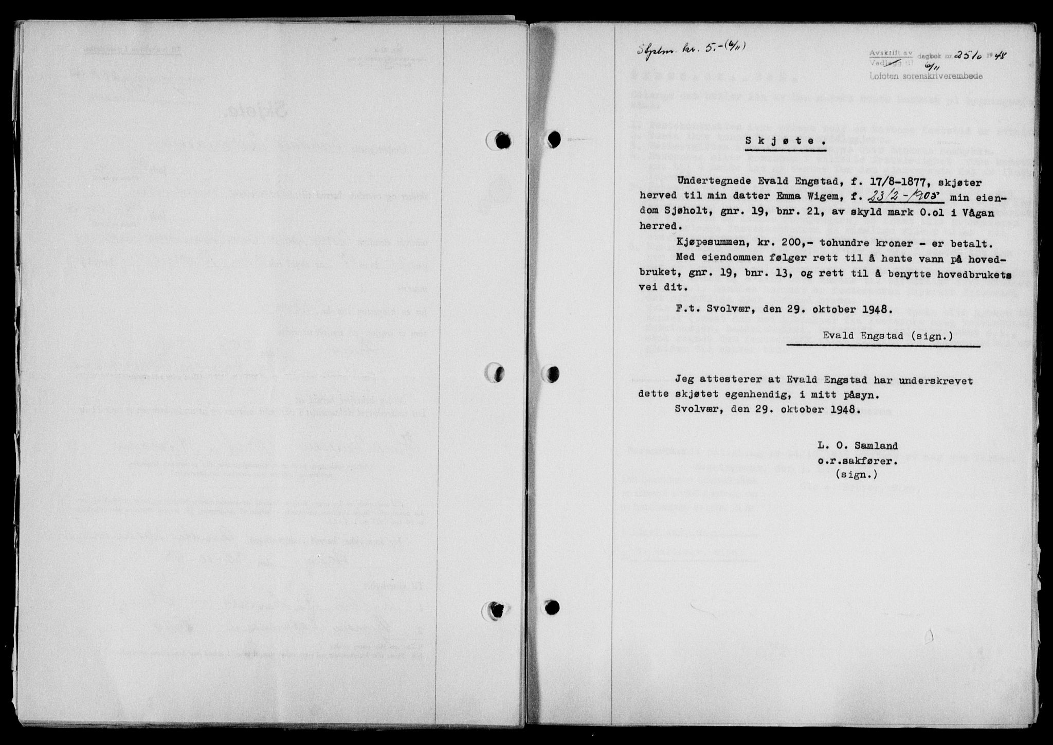 Lofoten sorenskriveri, SAT/A-0017/1/2/2C/L0019a: Mortgage book no. 19a, 1948-1948, Diary no: : 2510/1948