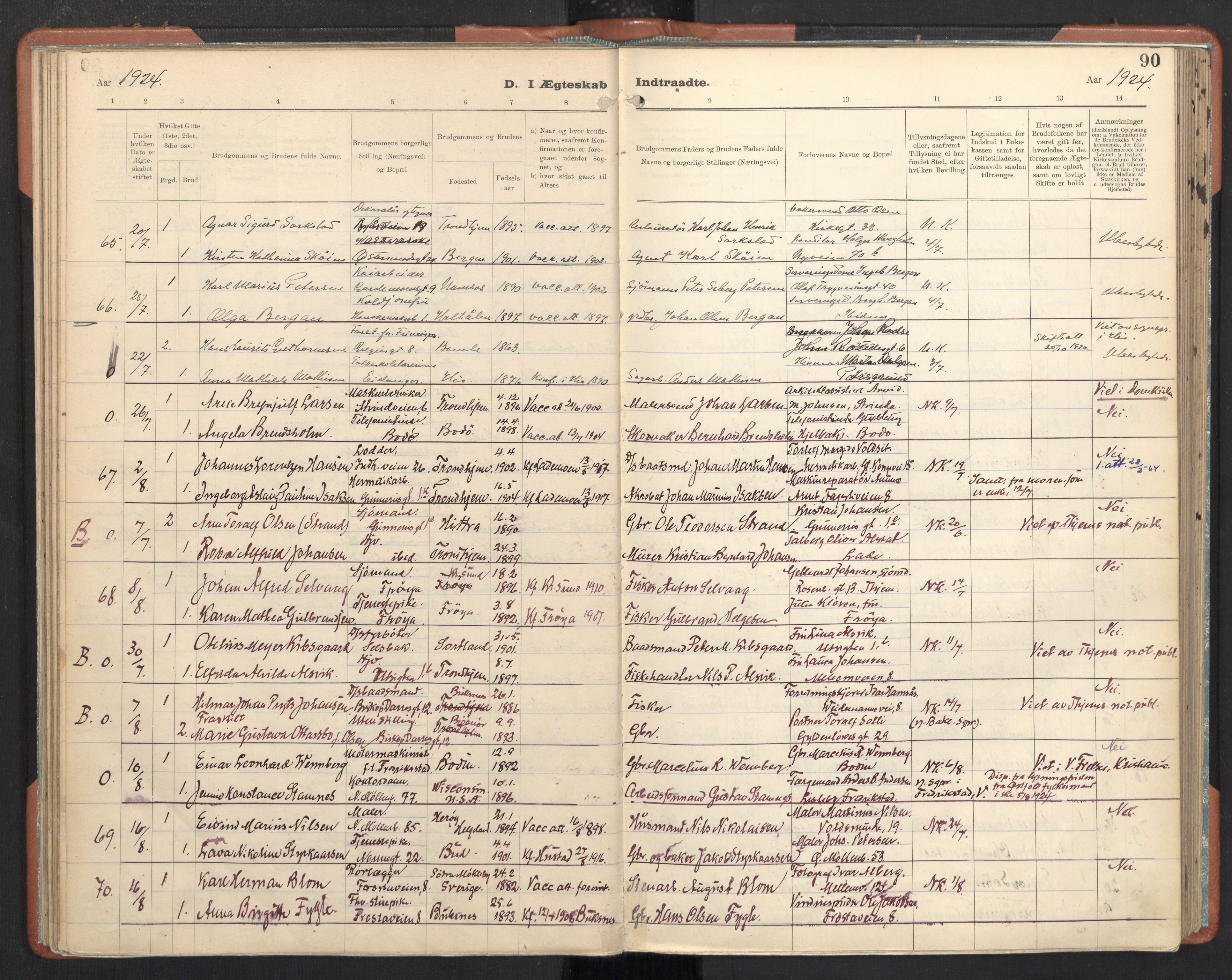 Ministerialprotokoller, klokkerbøker og fødselsregistre - Sør-Trøndelag, AV/SAT-A-1456/605/L0245: Parish register (official) no. 605A07, 1916-1938, p. 90