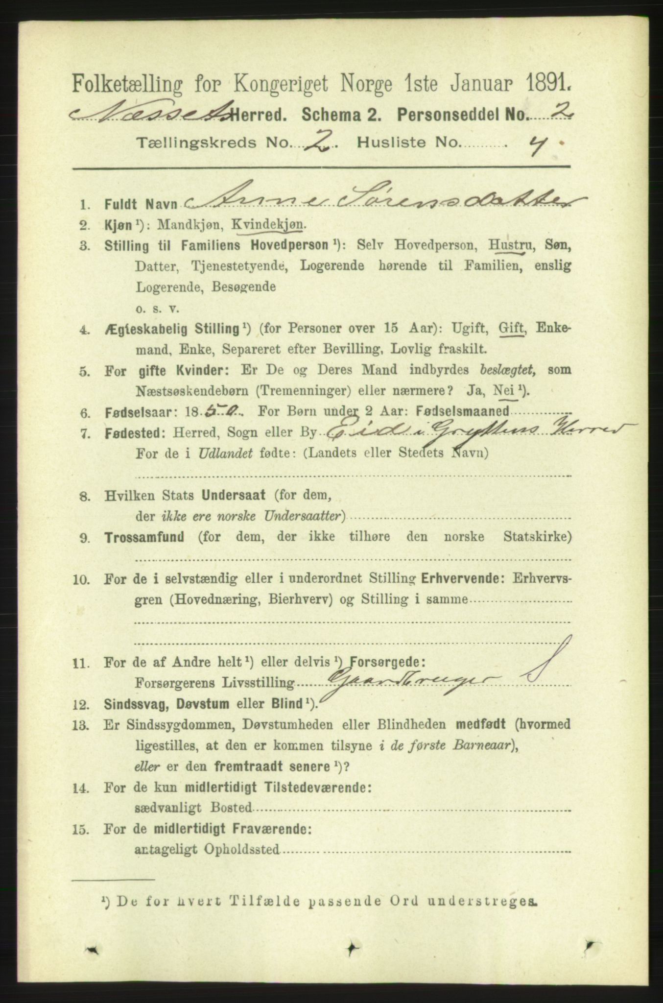 RA, 1891 census for 1543 Nesset, 1891, p. 650