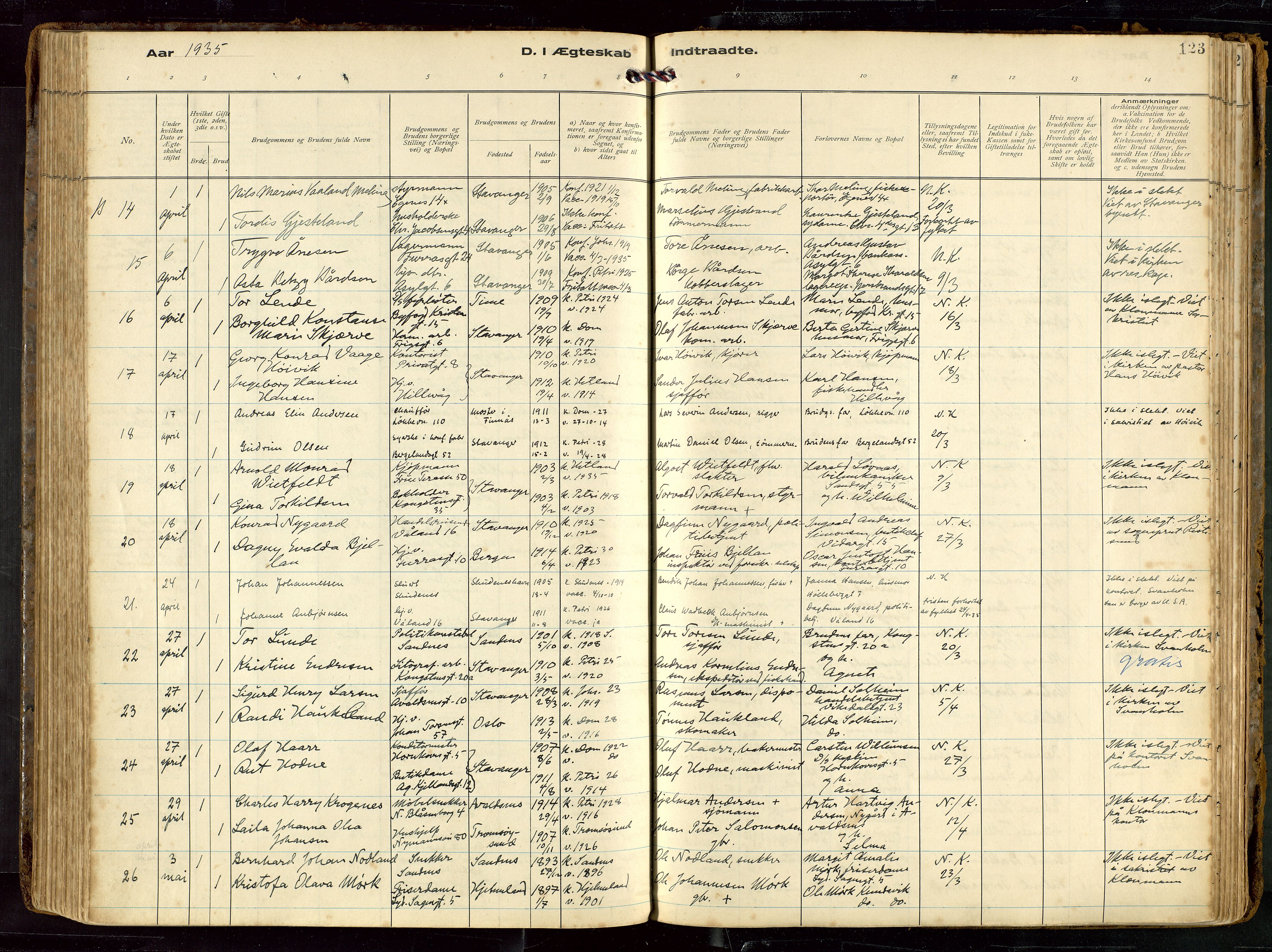 St. Petri sokneprestkontor, AV/SAST-A-101813/002/D/L0002: Parish register (official) no. A 27, 1921-1942, p. 123