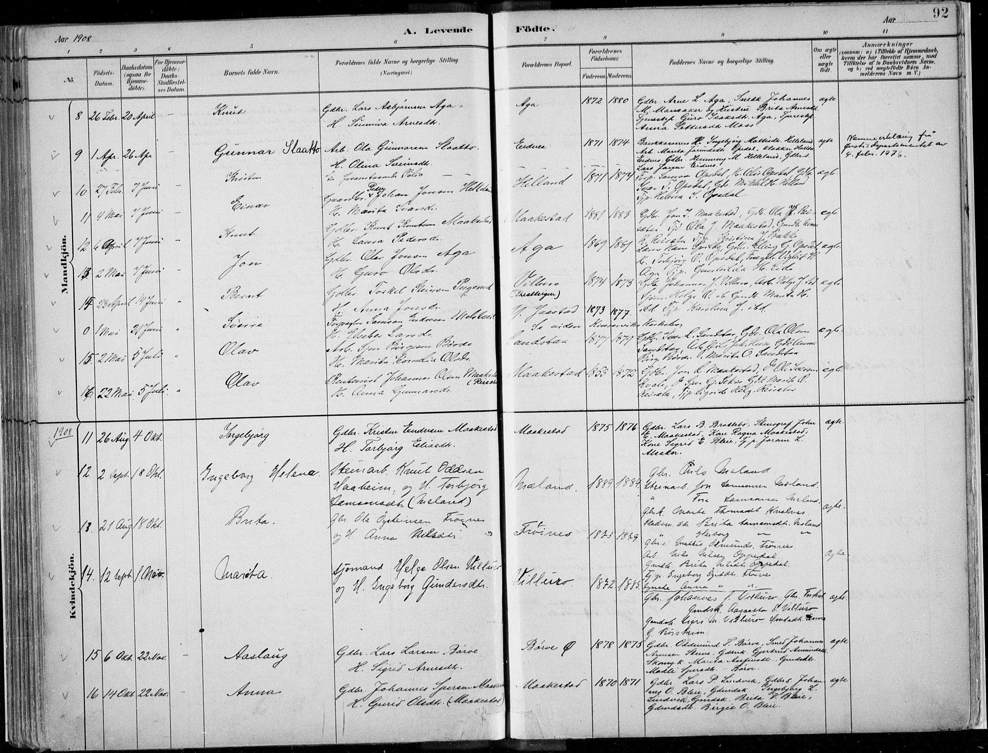 Ullensvang sokneprestembete, SAB/A-78701/H/Haa: Parish register (official) no. B  1, 1882-1918, p. 92