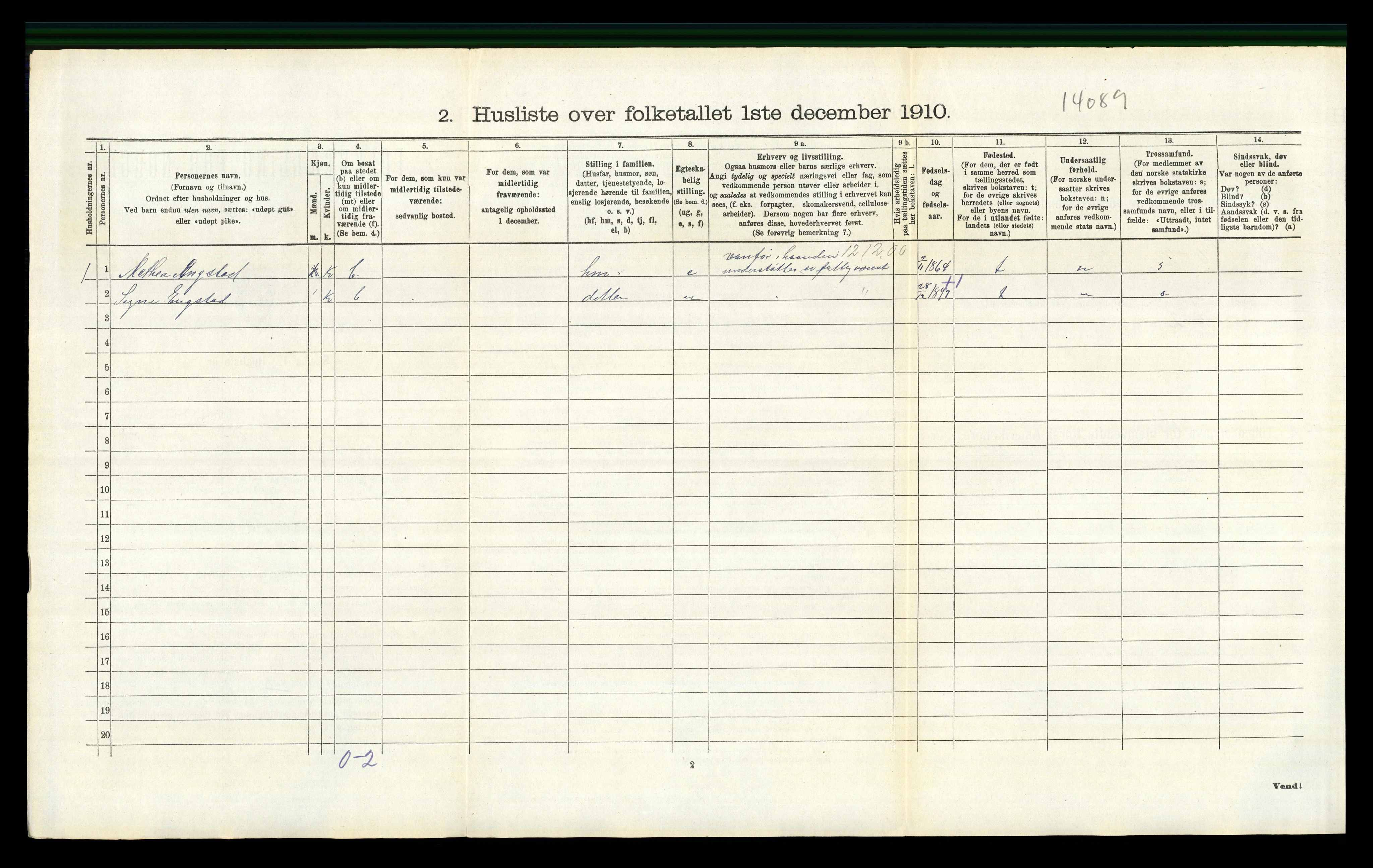 RA, 1910 census for Vang, 1910, p. 1644