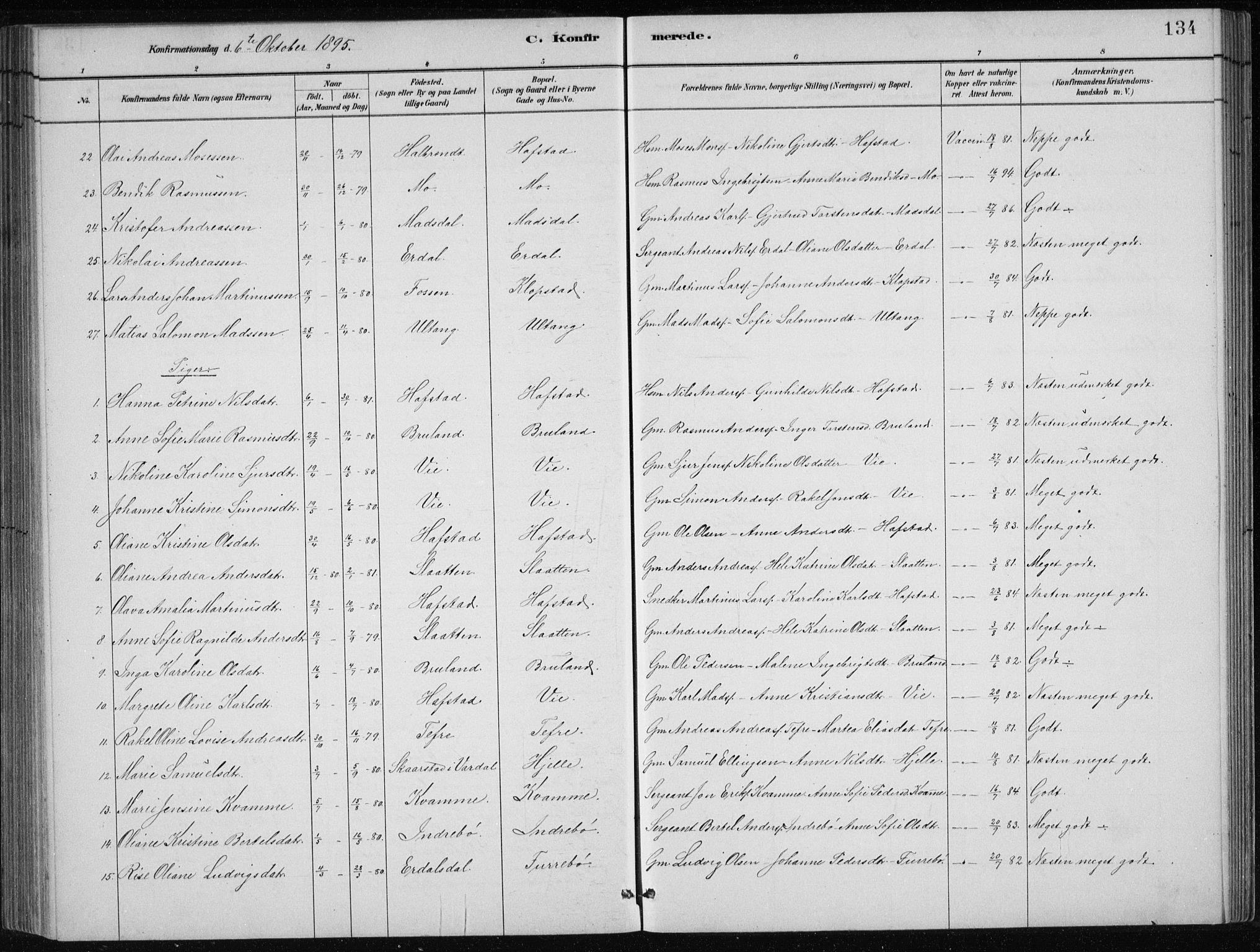 Førde sokneprestembete, SAB/A-79901/H/Hab/Haba/L0002: Parish register (copy) no. A 2, 1881-1898, p. 134
