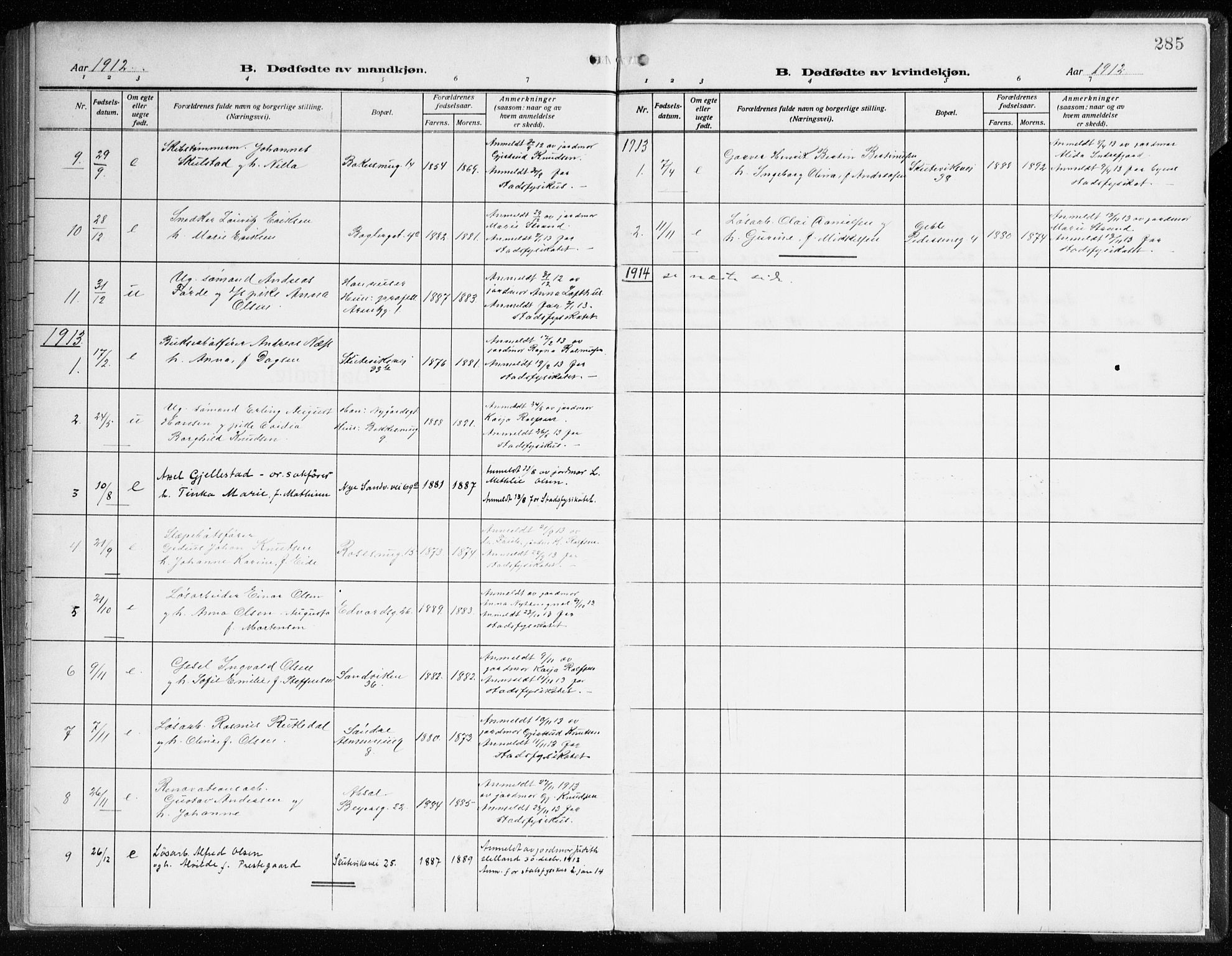 Sandviken Sokneprestembete, SAB/A-77601/H/Ha/L0007: Parish register (official) no. B 4, 1912-1924, p. 285