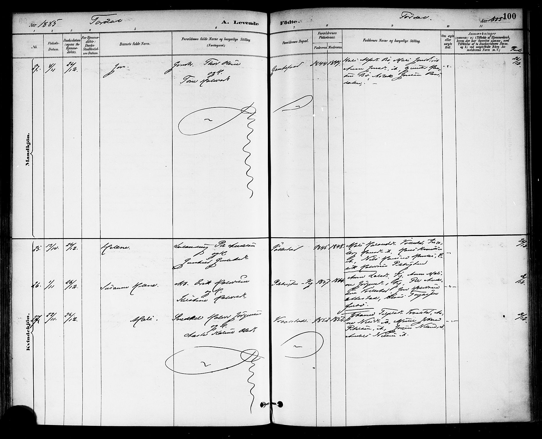 Drangedal kirkebøker, SAKO/A-258/F/Fa/L0010: Parish register (official) no. 10 /2, 1885-1894, p. 100