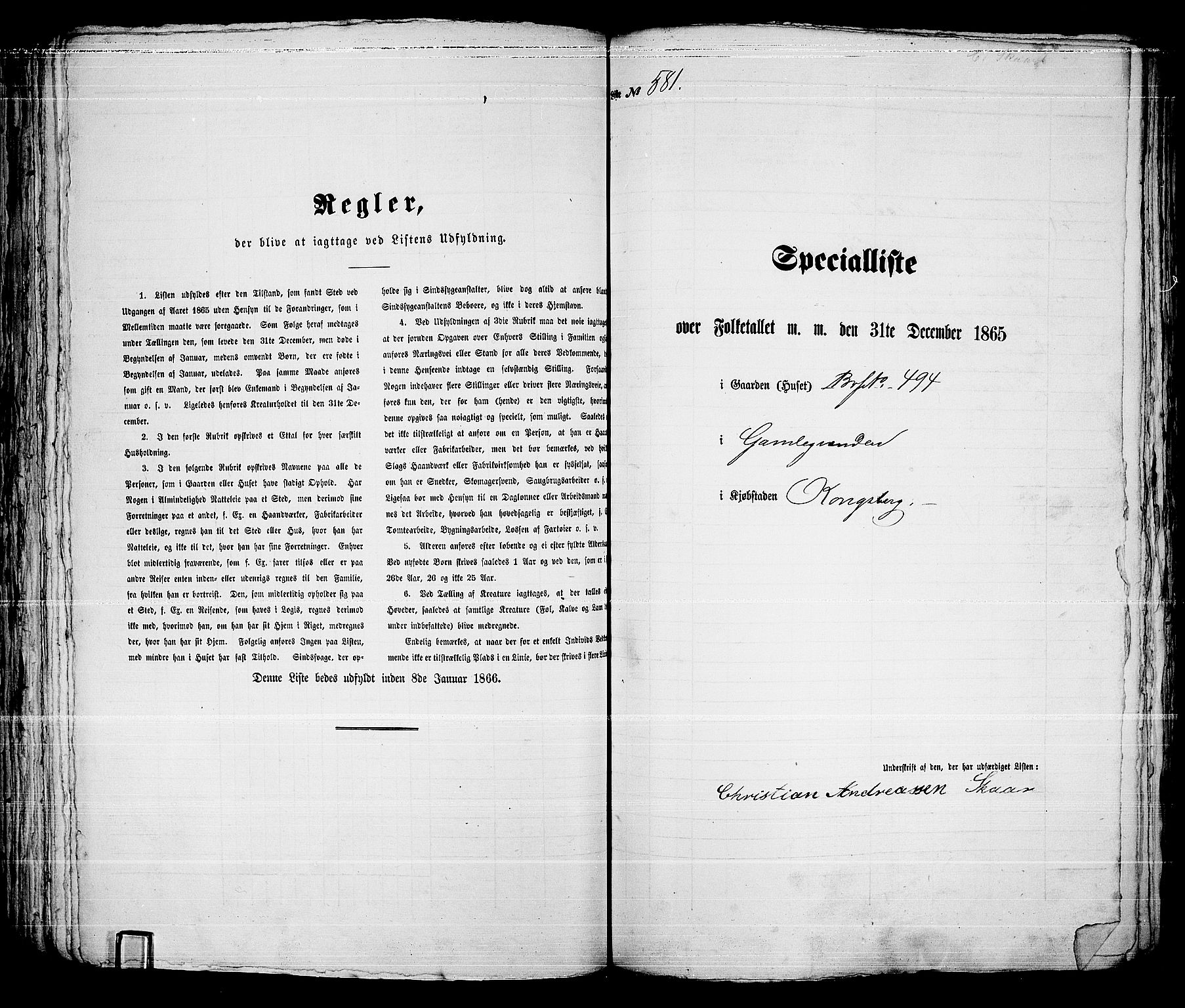 RA, 1865 census for Kongsberg/Kongsberg, 1865, p. 1182