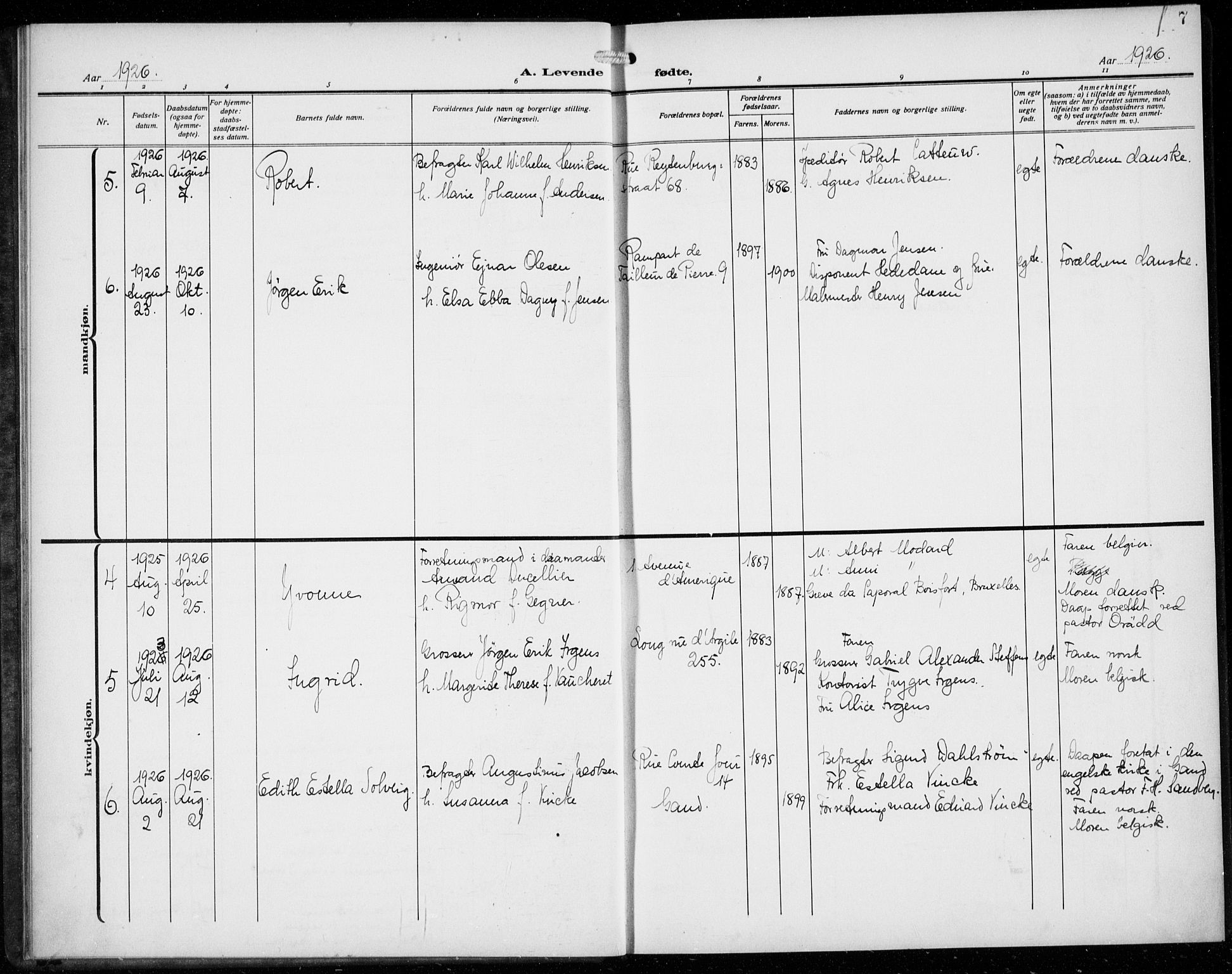 Den norske sjømannsmisjon i utlandet/Antwerpen, SAB/SAB/PA-0105/H/Ha/L0003: Parish register (official) no. A 3, 1914-1930, p. 7