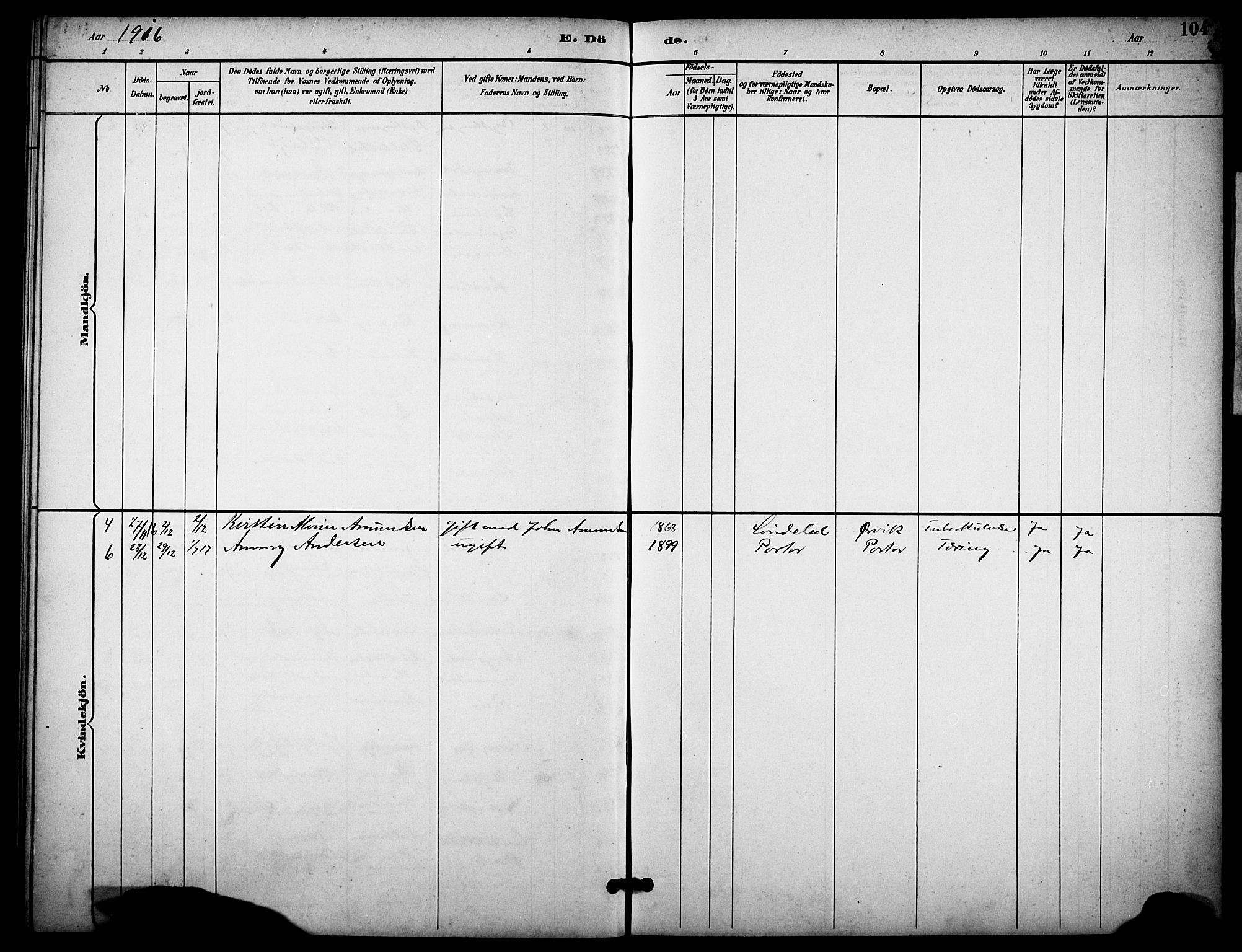 Skåtøy kirkebøker, SAKO/A-304/G/Gb/L0001: Parish register (copy) no. II 1, 1892-1916, p. 104