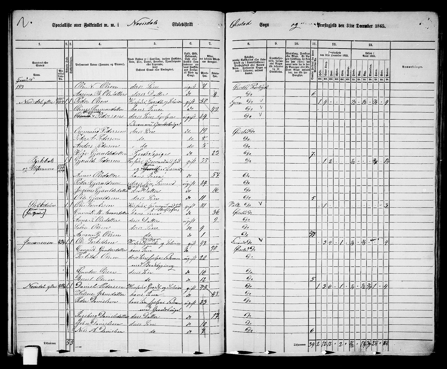 RA, 1865 census for Øyestad, 1865, p. 17