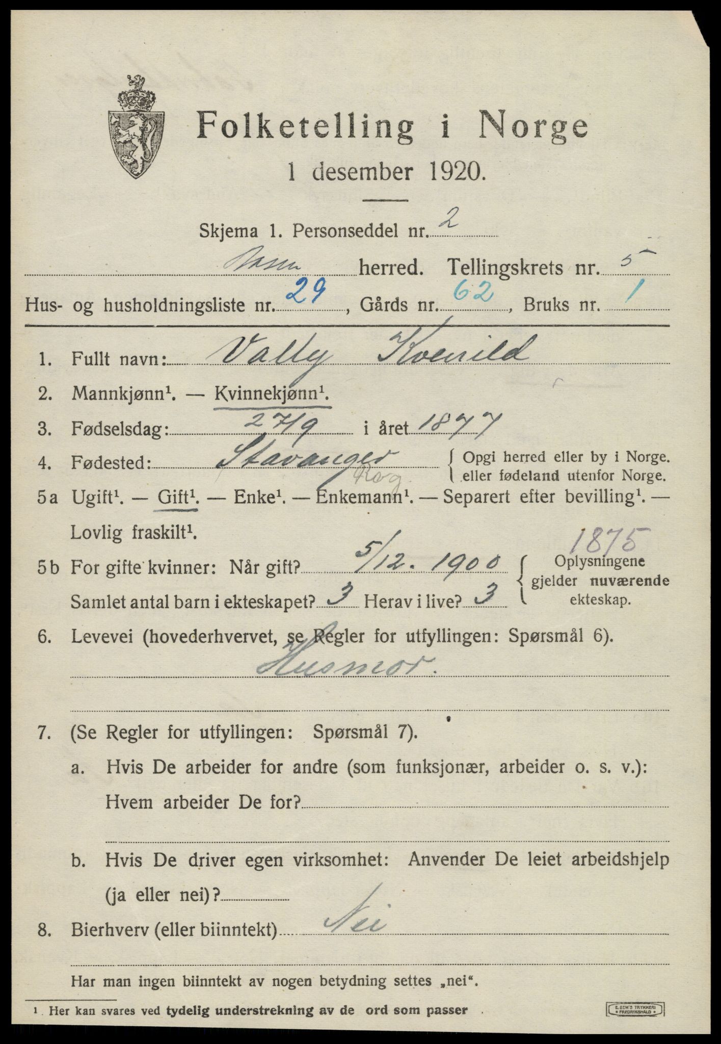 SAT, 1920 census for Åsen, 1920, p. 4320