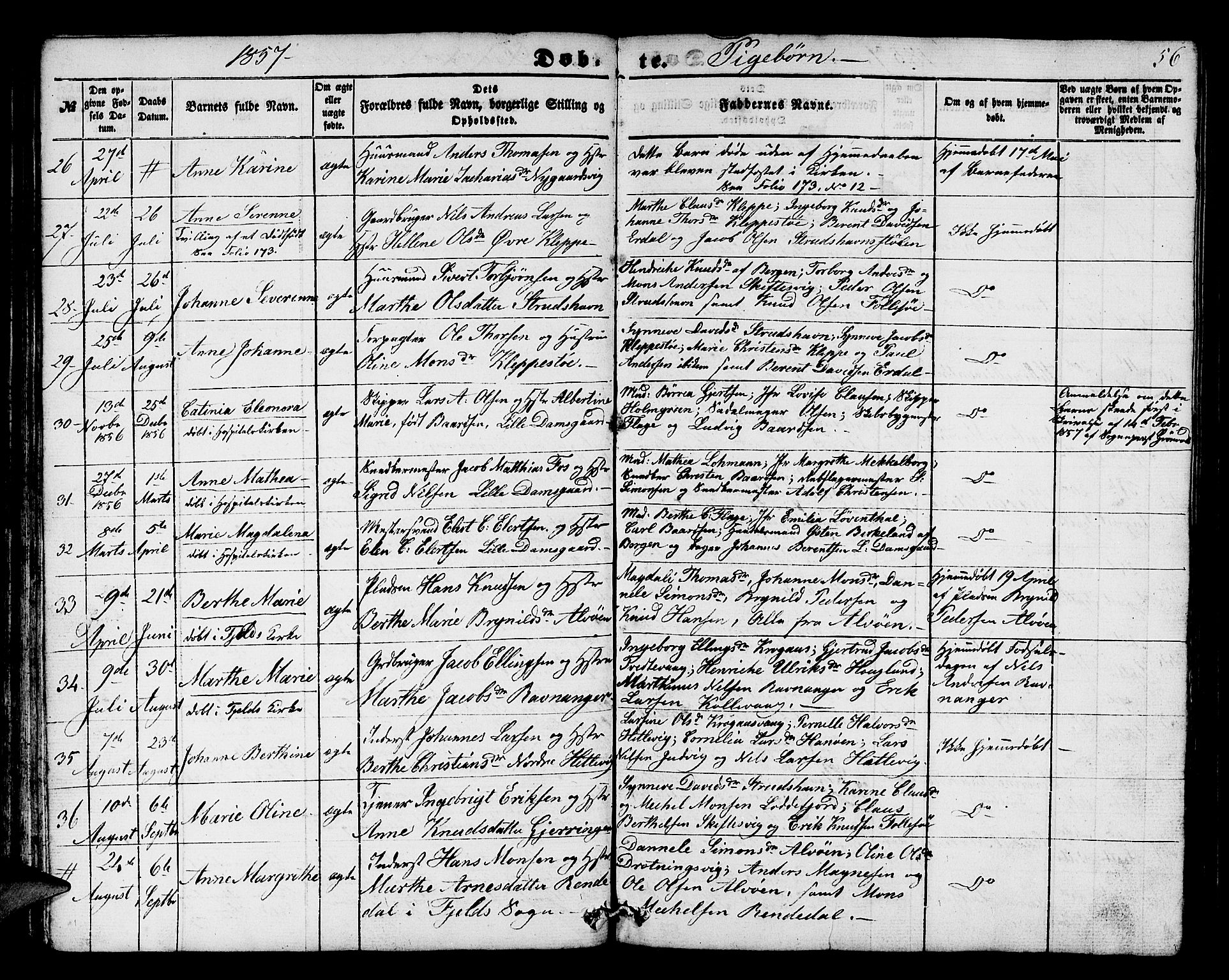 Askøy Sokneprestembete, AV/SAB-A-74101/H/Ha/Hab/Haba/L0004: Parish register (copy) no. A 4, 1852-1864, p. 56