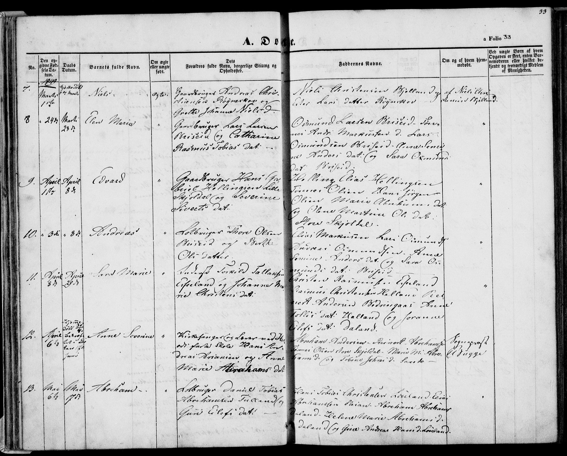 Herad sokneprestkontor, AV/SAK-1111-0018/F/Fa/Faa/L0004: Parish register (official) no. A 4, 1844-1853, p. 33