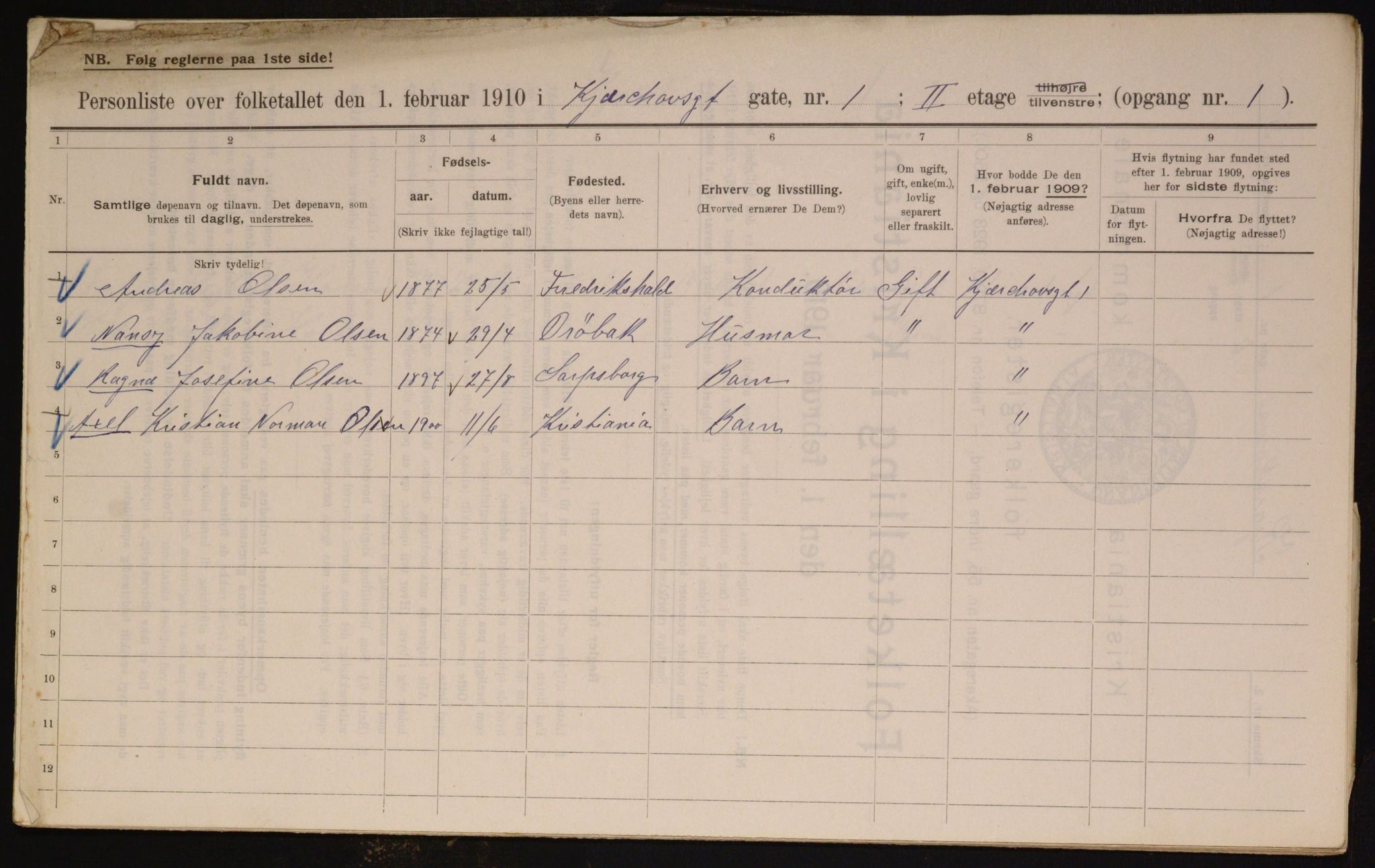 OBA, Municipal Census 1910 for Kristiania, 1910, p. 47863