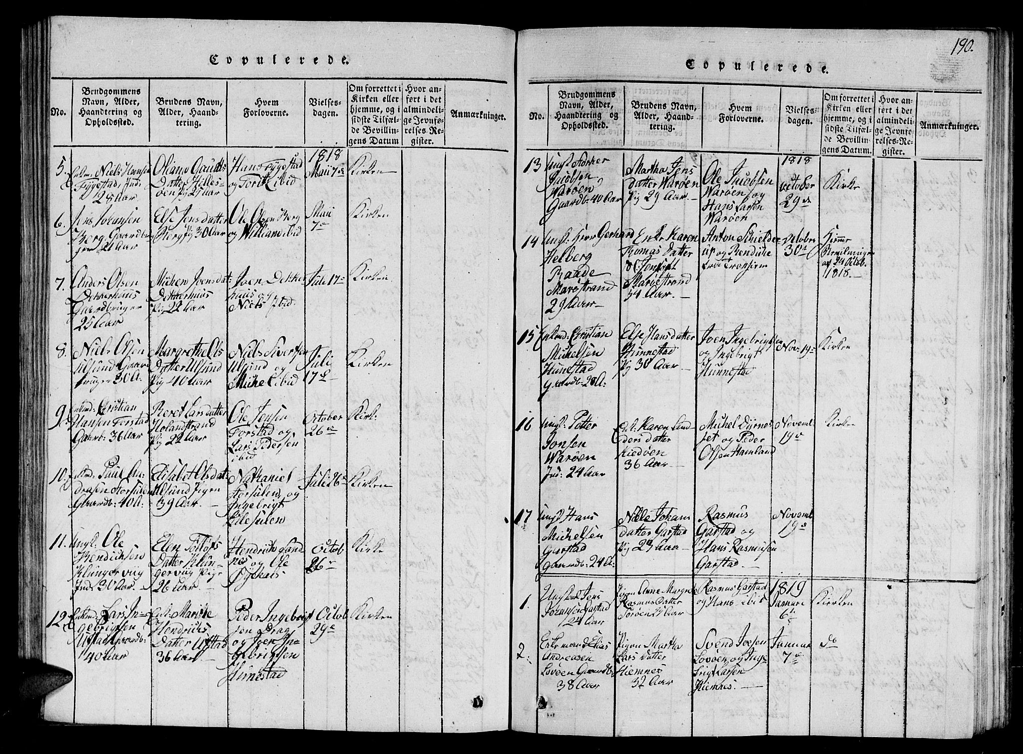 Ministerialprotokoller, klokkerbøker og fødselsregistre - Nord-Trøndelag, AV/SAT-A-1458/784/L0679: Parish register (copy) no. 784C01 /1, 1816-1822, p. 190