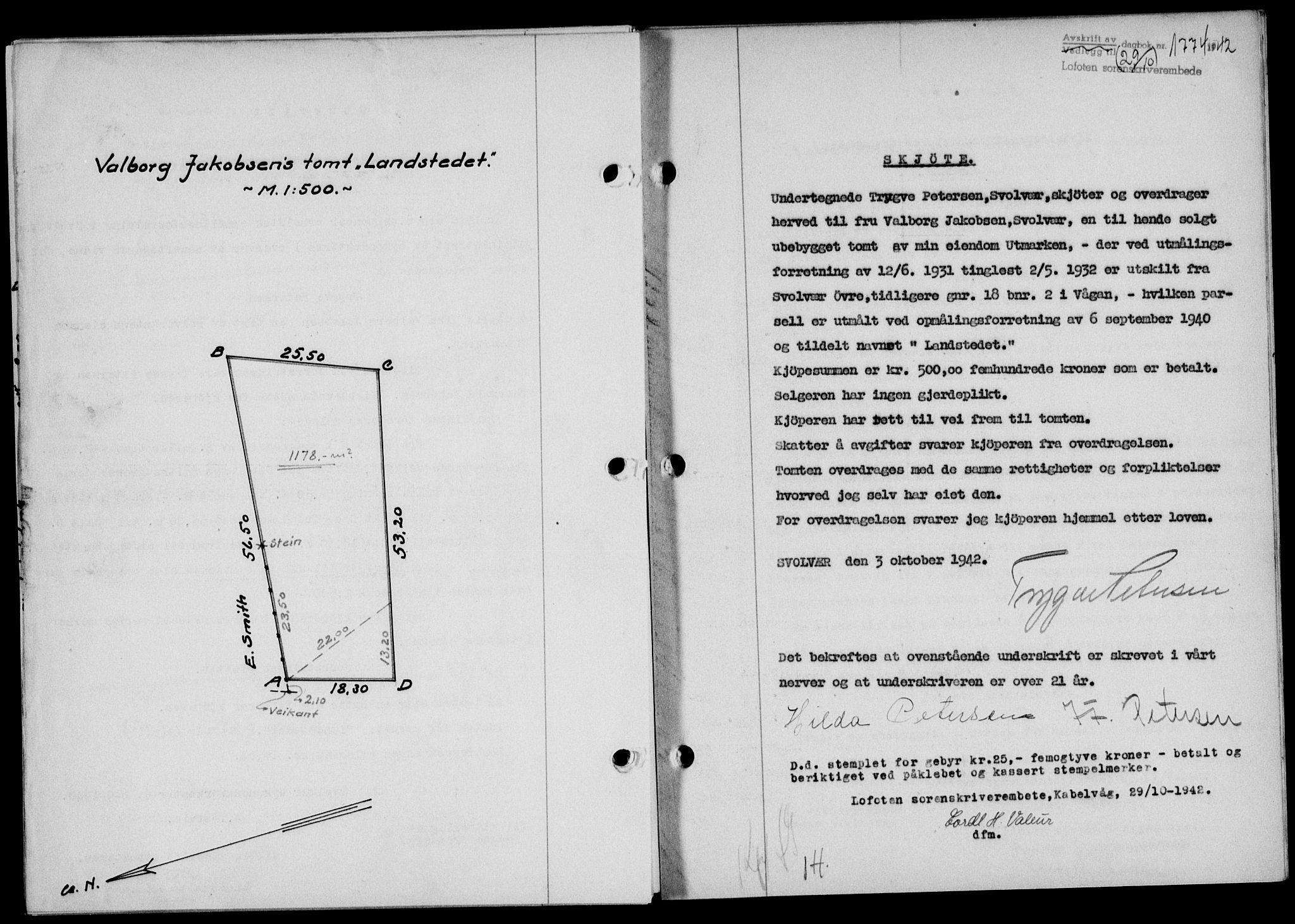 Lofoten sorenskriveri, SAT/A-0017/1/2/2C/L0010a: Mortgage book no. 10a, 1942-1943, Diary no: : 1774/1942