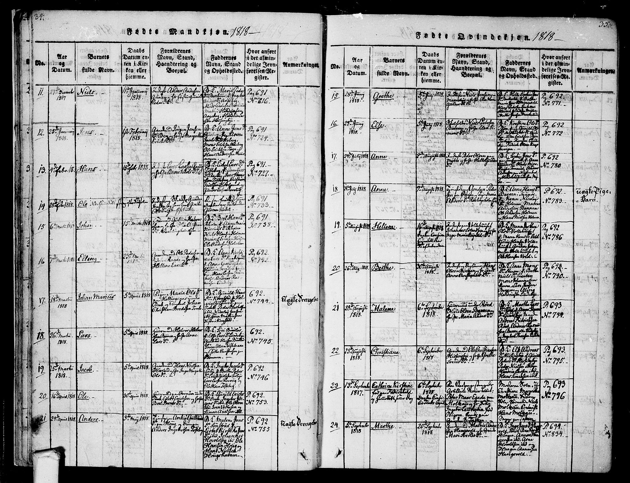 Råde prestekontor kirkebøker, AV/SAO-A-2009/F/Fa/L0004: Parish register (official) no. 4, 1814-1830, p. 34-35