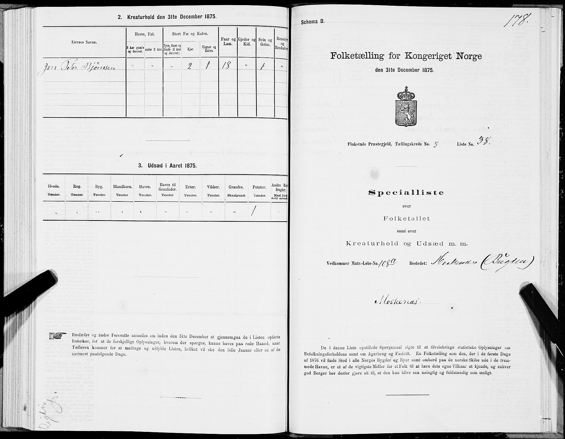 SAT, 1875 census for 1859P Flakstad, 1875, p. 2178