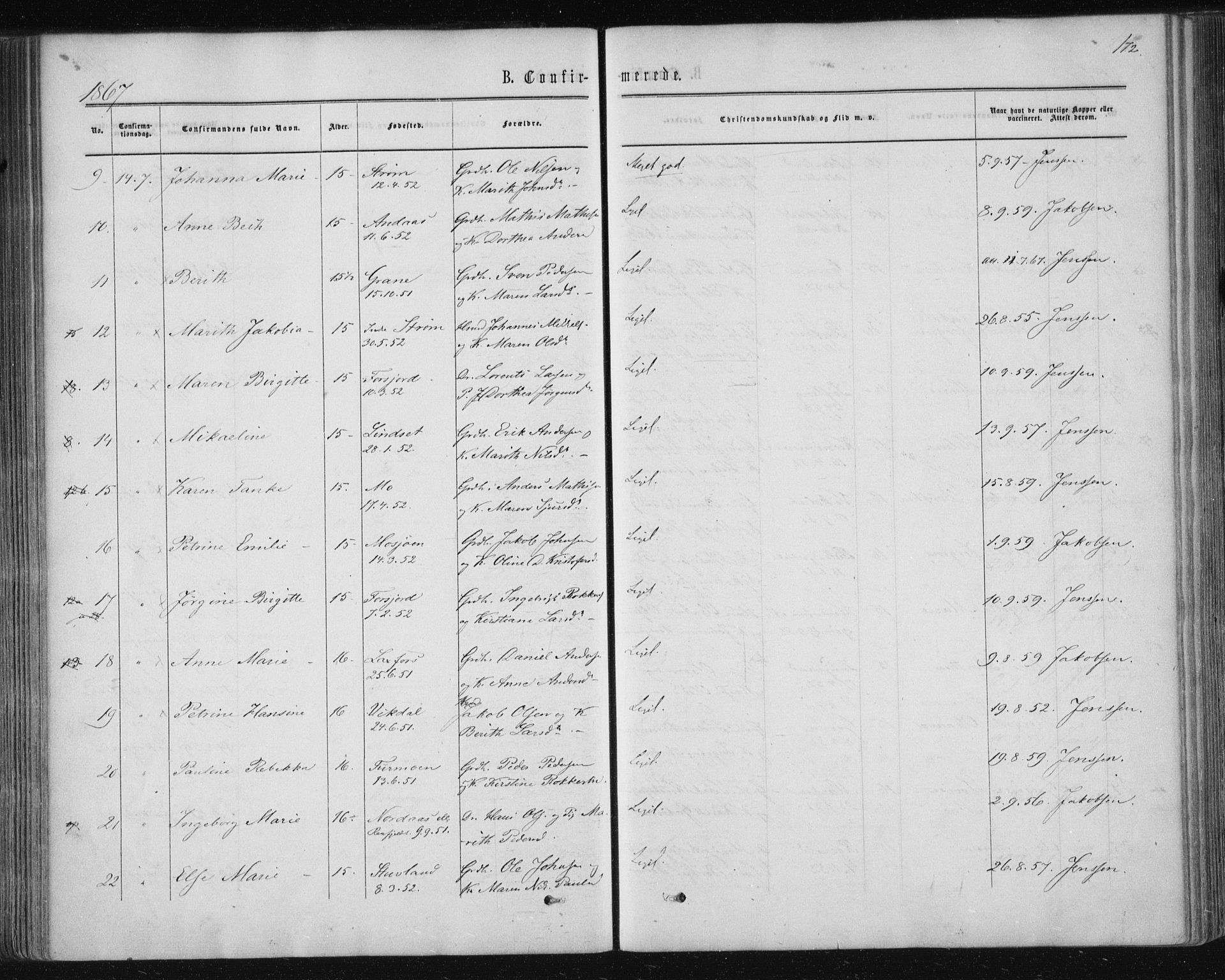Ministerialprotokoller, klokkerbøker og fødselsregistre - Nordland, SAT/A-1459/820/L0294: Parish register (official) no. 820A15, 1866-1879, p. 172