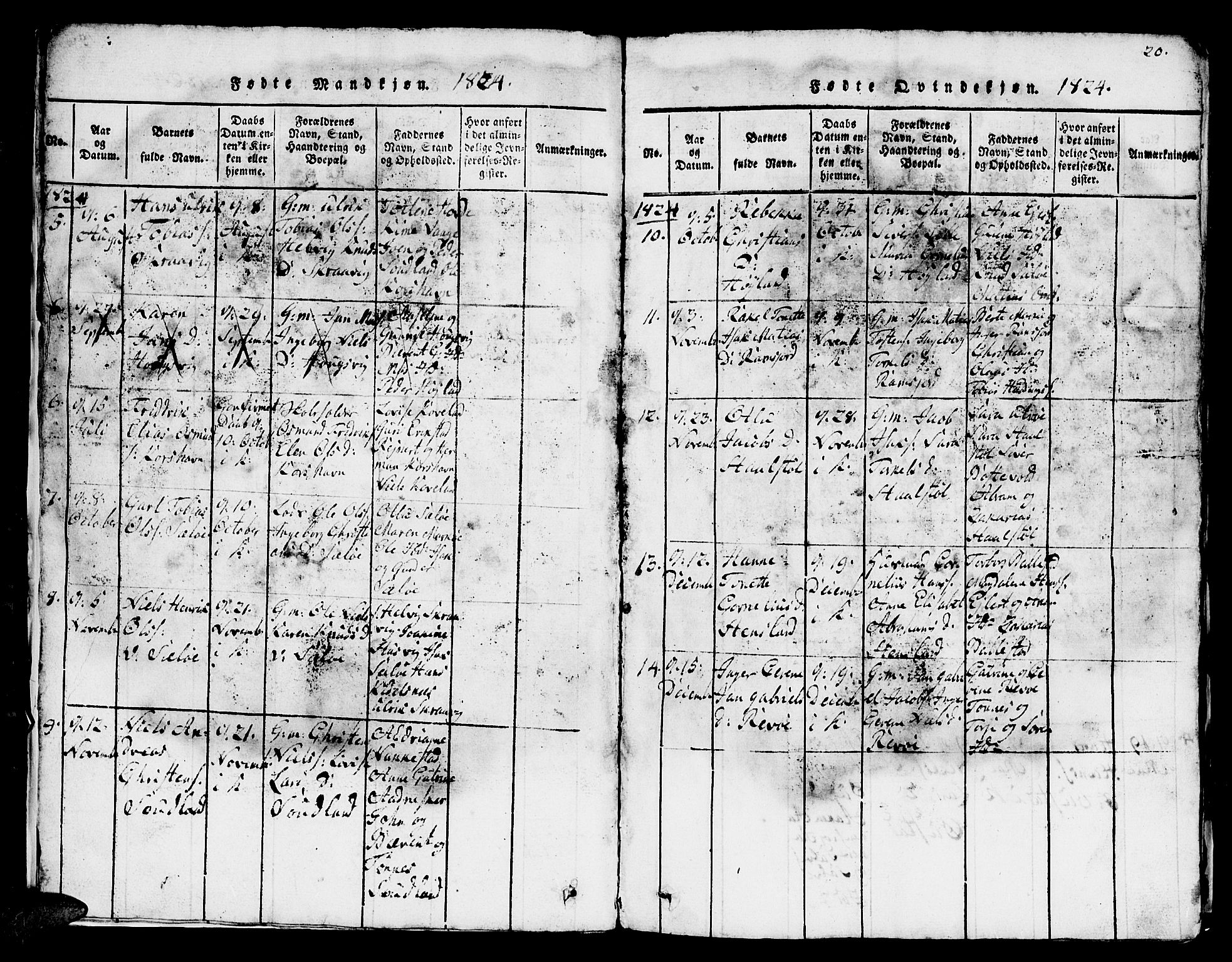 Lyngdal sokneprestkontor, SAK/1111-0029/F/Fb/Fba/L0001: Parish register (copy) no. B 1, 1816-1876, p. 20