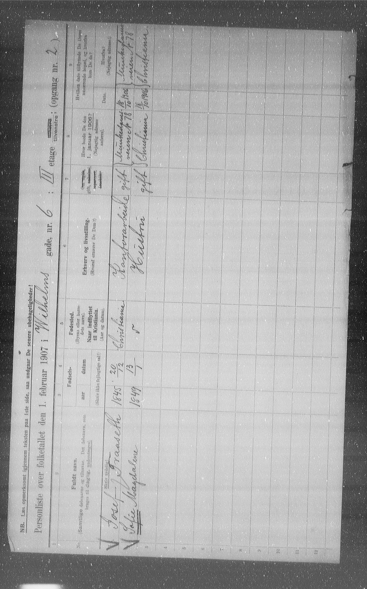 OBA, Municipal Census 1907 for Kristiania, 1907, p. 65208