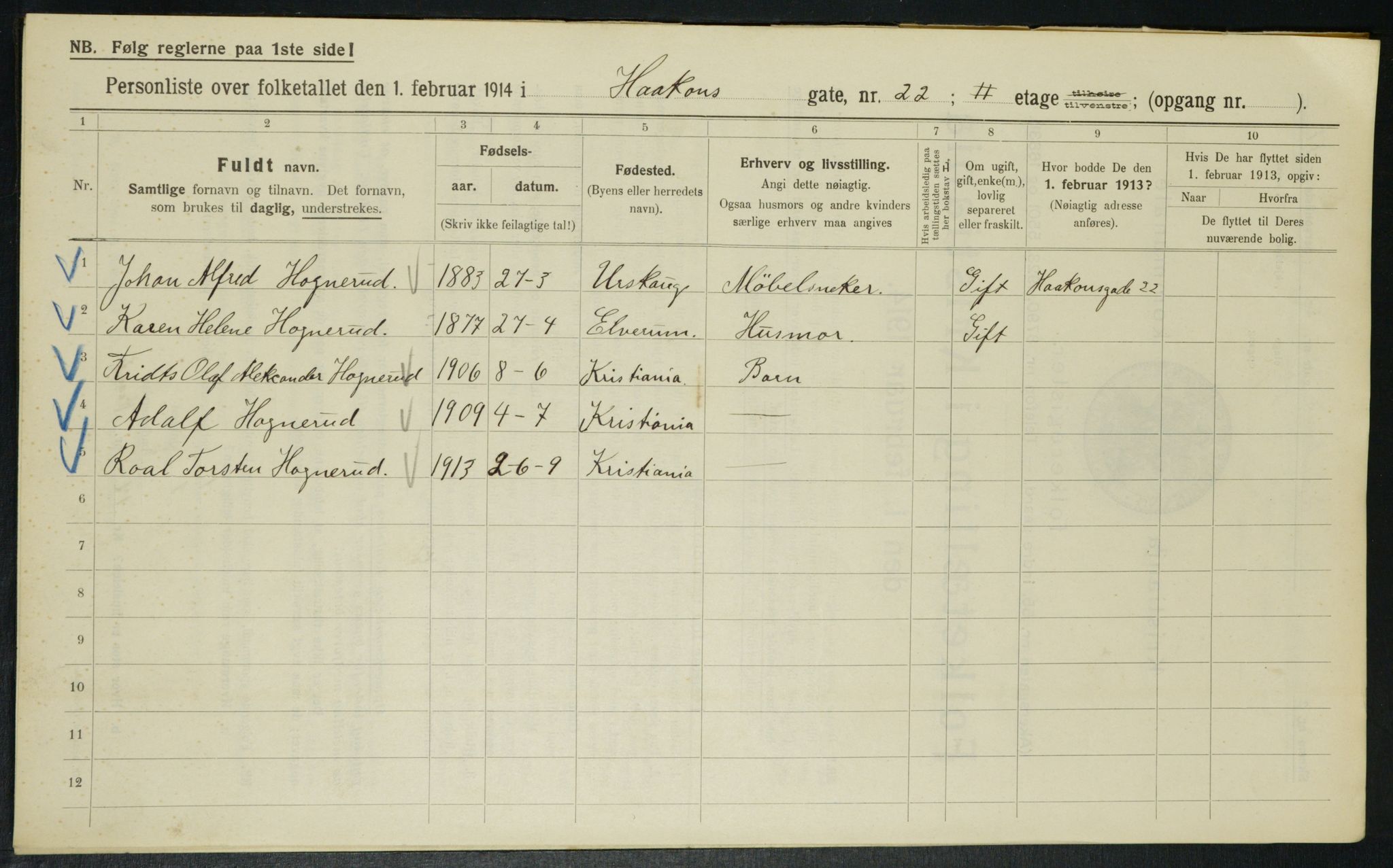 OBA, Municipal Census 1914 for Kristiania, 1914, p. 43176