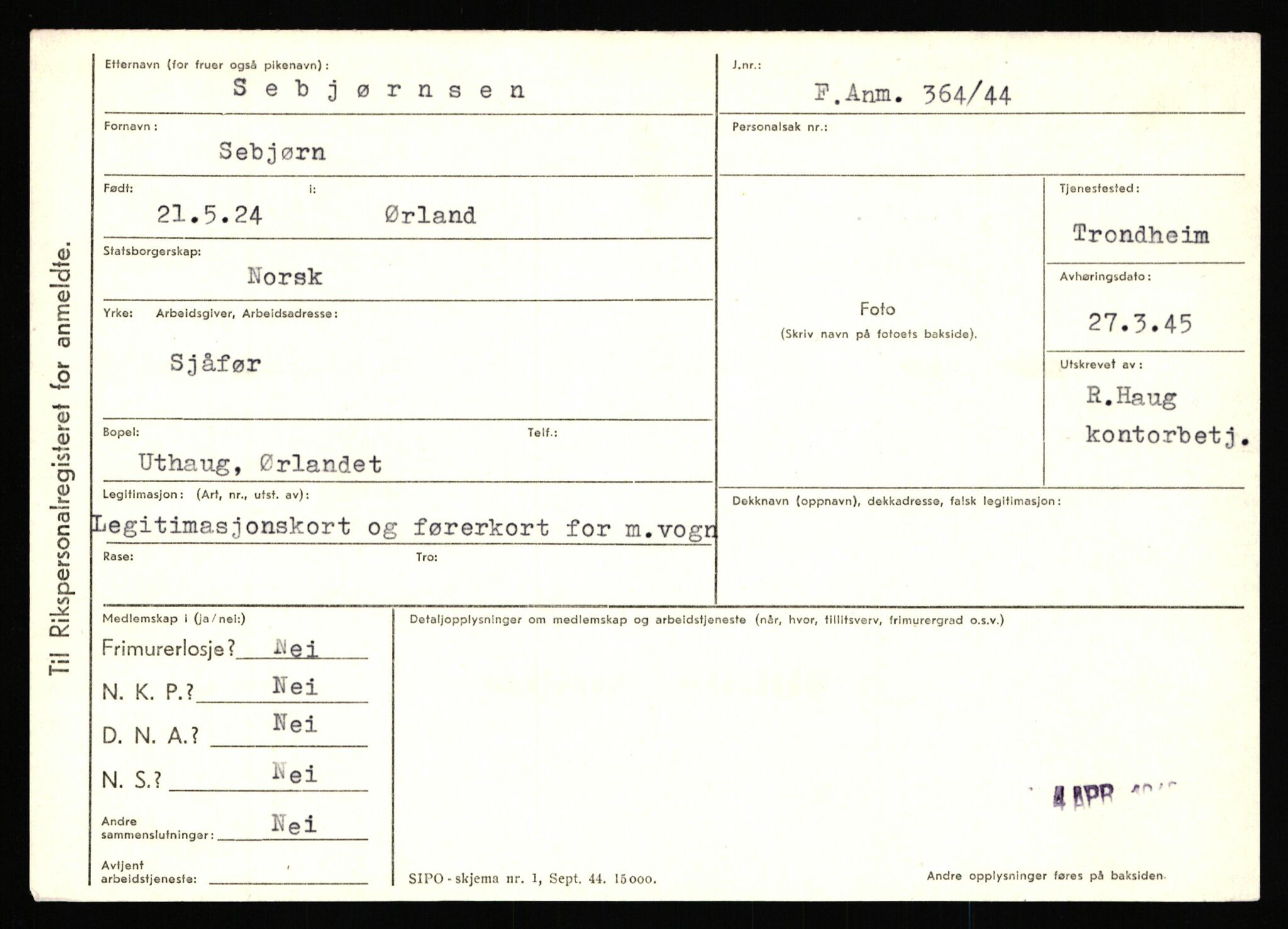 Statspolitiet - Hovedkontoret / Osloavdelingen, AV/RA-S-1329/C/Ca/L0013: Raa - Servold, 1943-1945, p. 4603