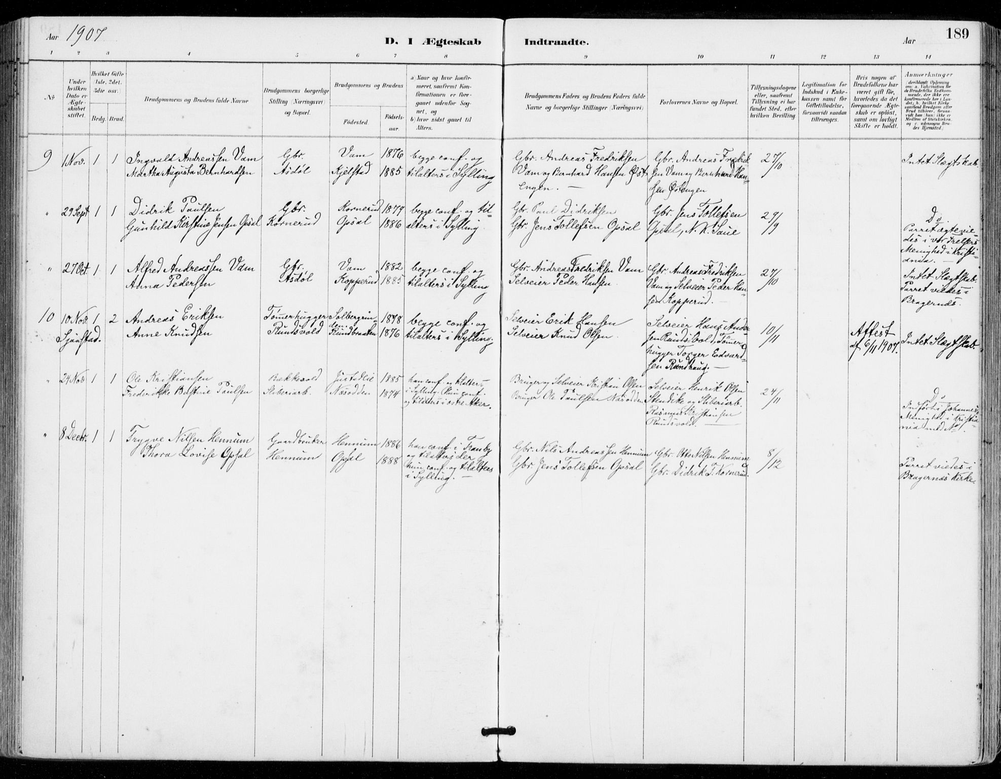 Sylling kirkebøker, AV/SAKO-A-247/F/Fa/L0001: Parish register (official) no. 1, 1883-1910, p. 189