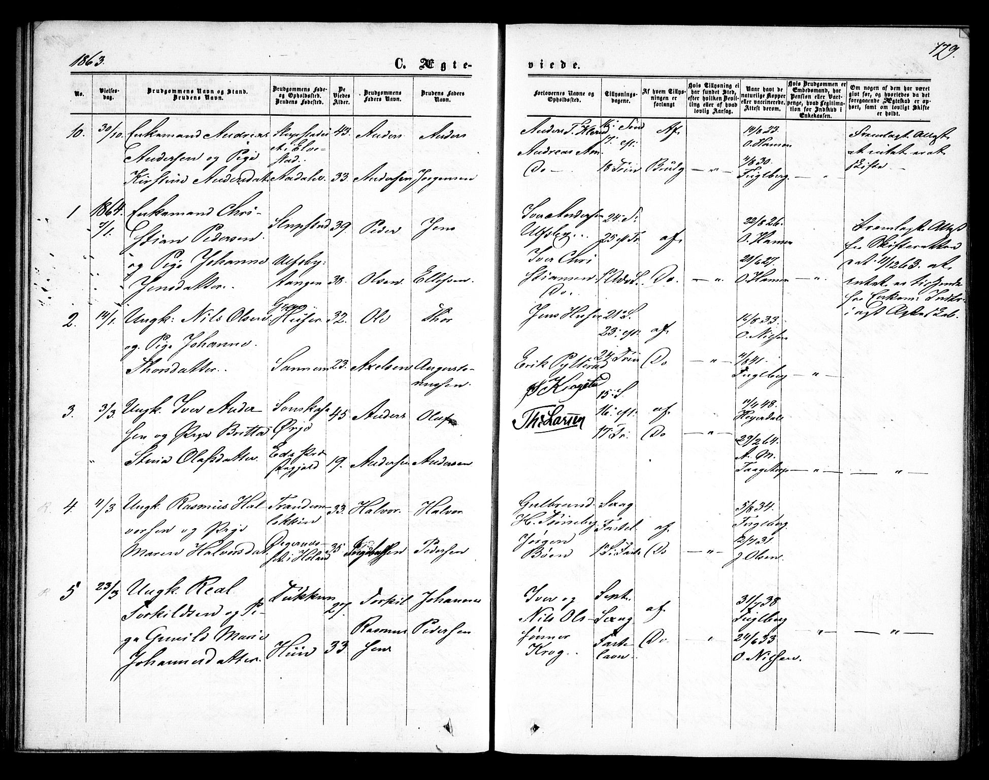 Rødenes prestekontor Kirkebøker, SAO/A-2005/F/Fa/L0007: Parish register (official) no. I 7, 1860-1869, p. 179