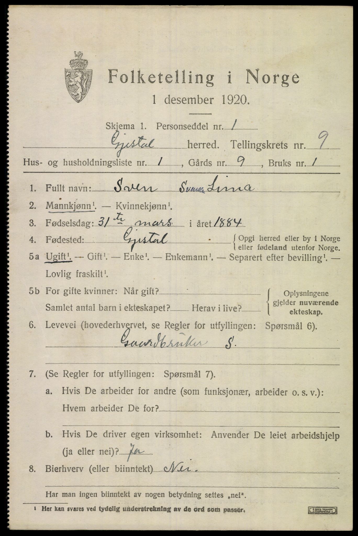 SAST, 1920 census for Gjesdal, 1920, p. 4236