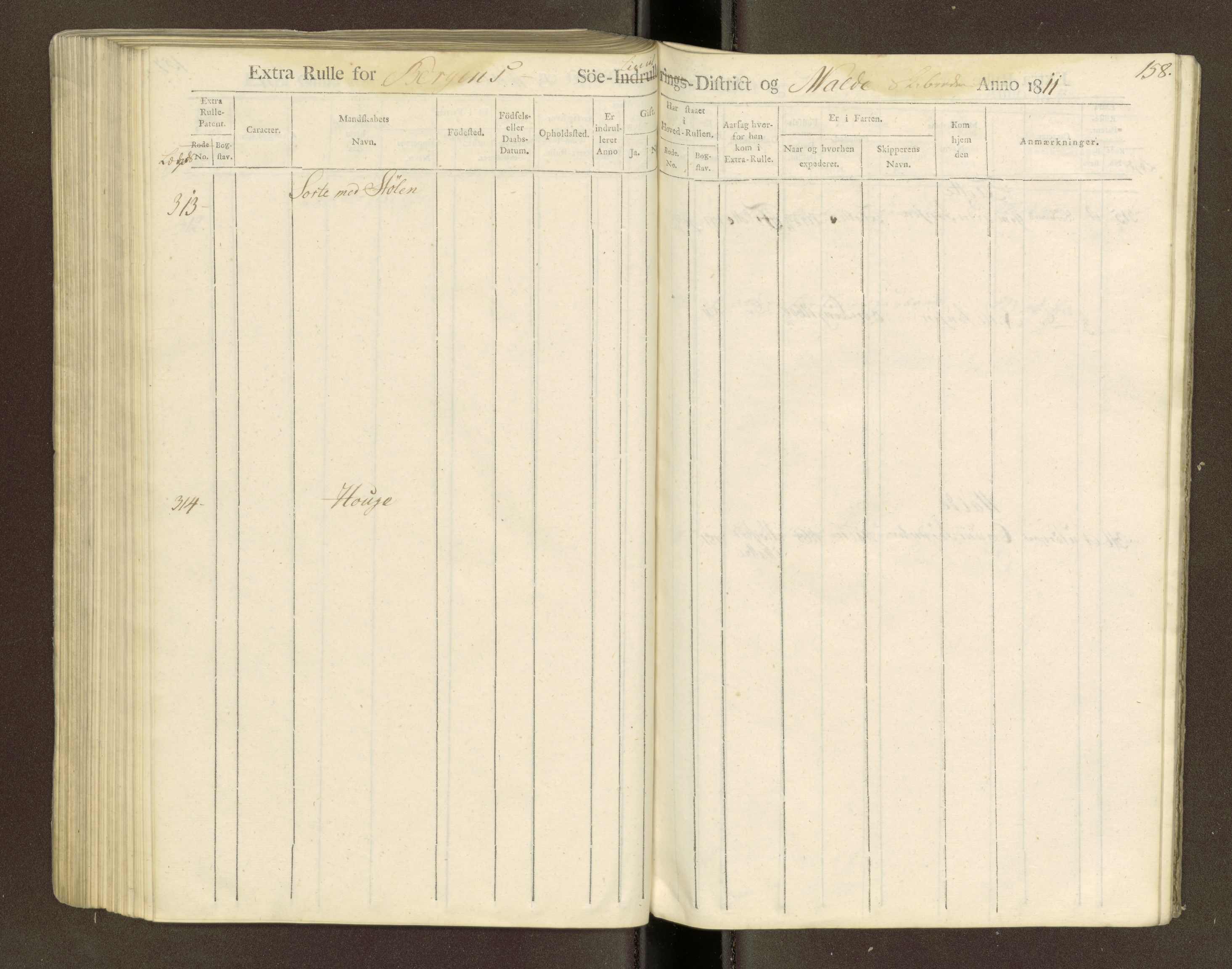 Sjøinnrulleringen - Trondhjemske distrikt, SAT/A-5121/01/L0040/0003: -- / Hovedrulle for ekstrarulle, 1811, p. 158