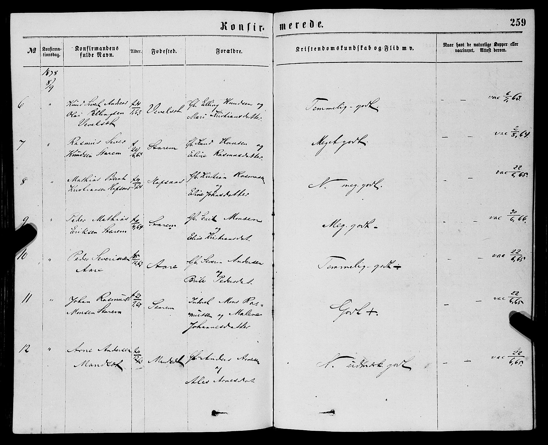 Eid sokneprestembete, AV/SAB-A-82301/H/Haa/Haaa/L0010: Parish register (official) no. A 10, 1867-1878, p. 259