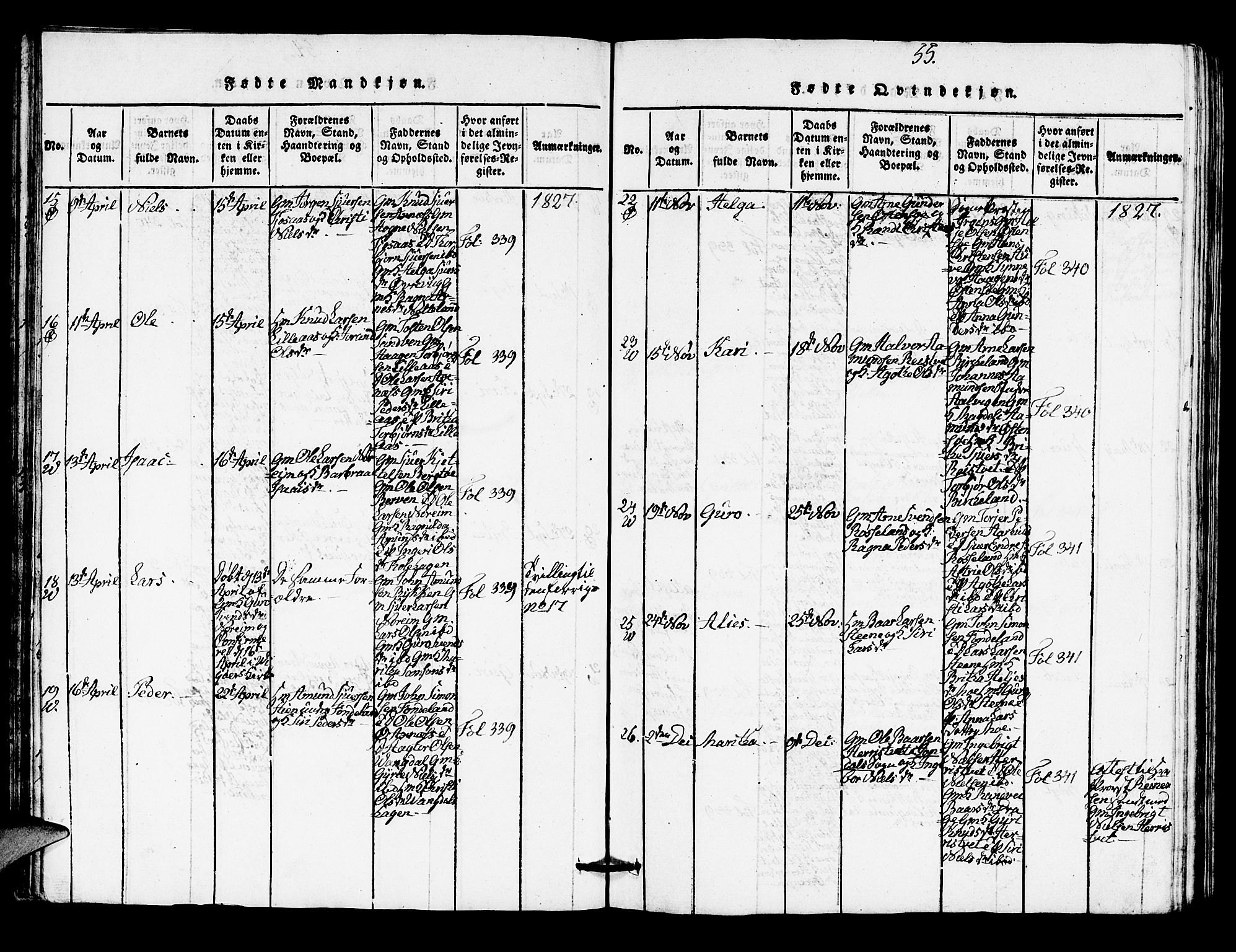 Kvam sokneprestembete, AV/SAB-A-76201/H/Hab: Parish register (copy) no. A 1, 1818-1832, p. 55