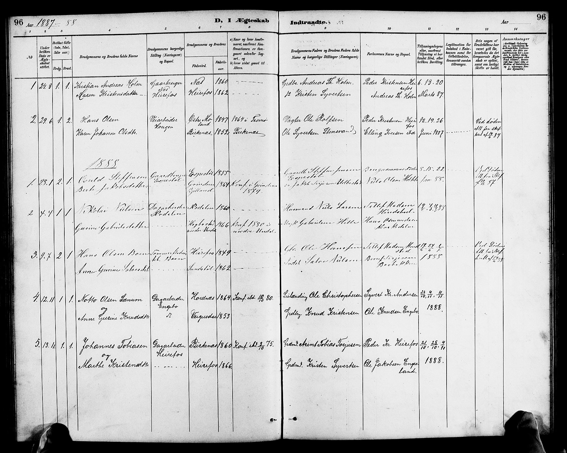 Herefoss sokneprestkontor, AV/SAK-1111-0019/F/Fb/Fba/L0003: Parish register (copy) no. B 3, 1887-1925, p. 96