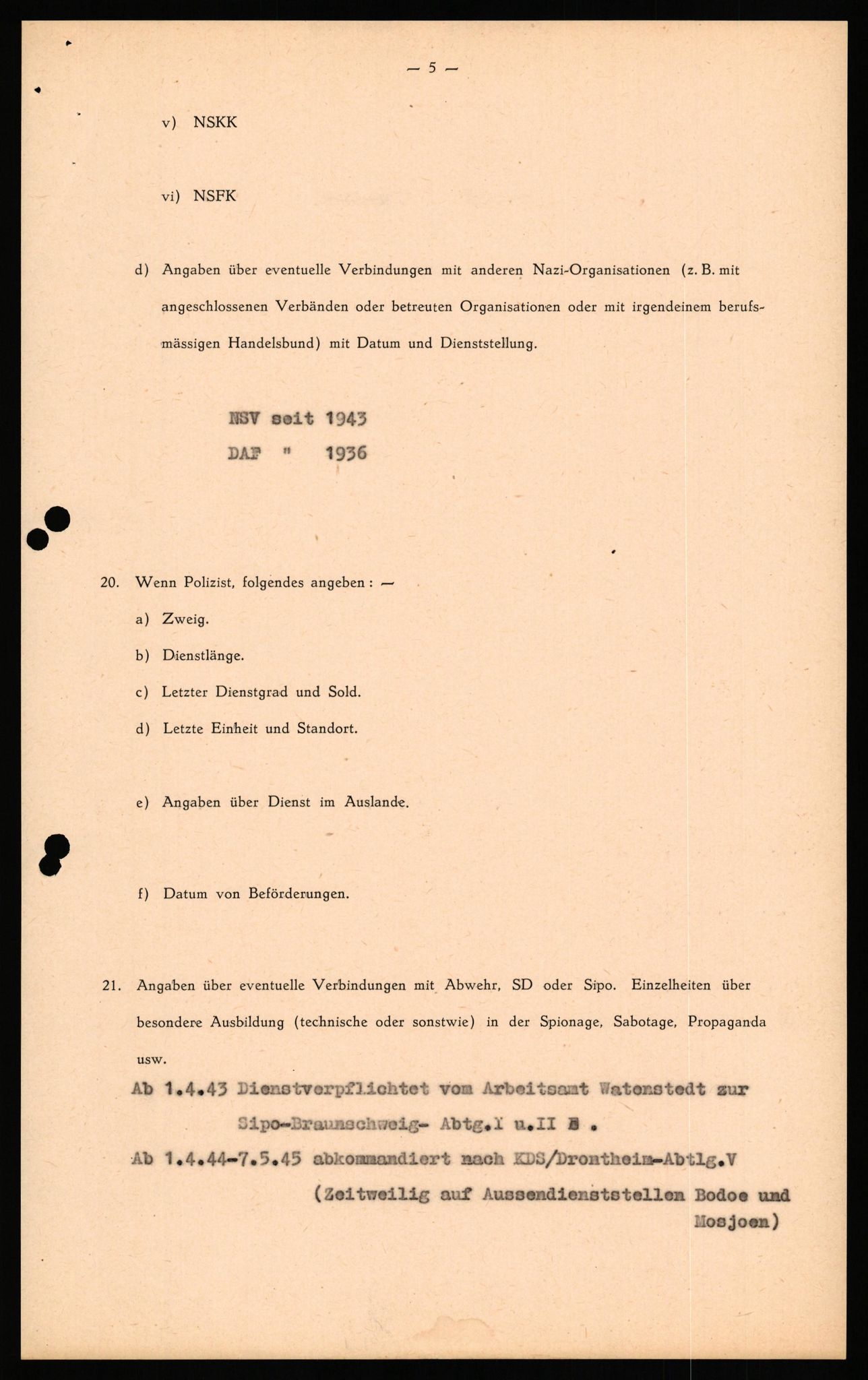 Forsvaret, Forsvarets overkommando II, RA/RAFA-3915/D/Db/L0038: CI Questionaires. Tyske okkupasjonsstyrker i Norge. Østerrikere., 1945-1946, p. 243
