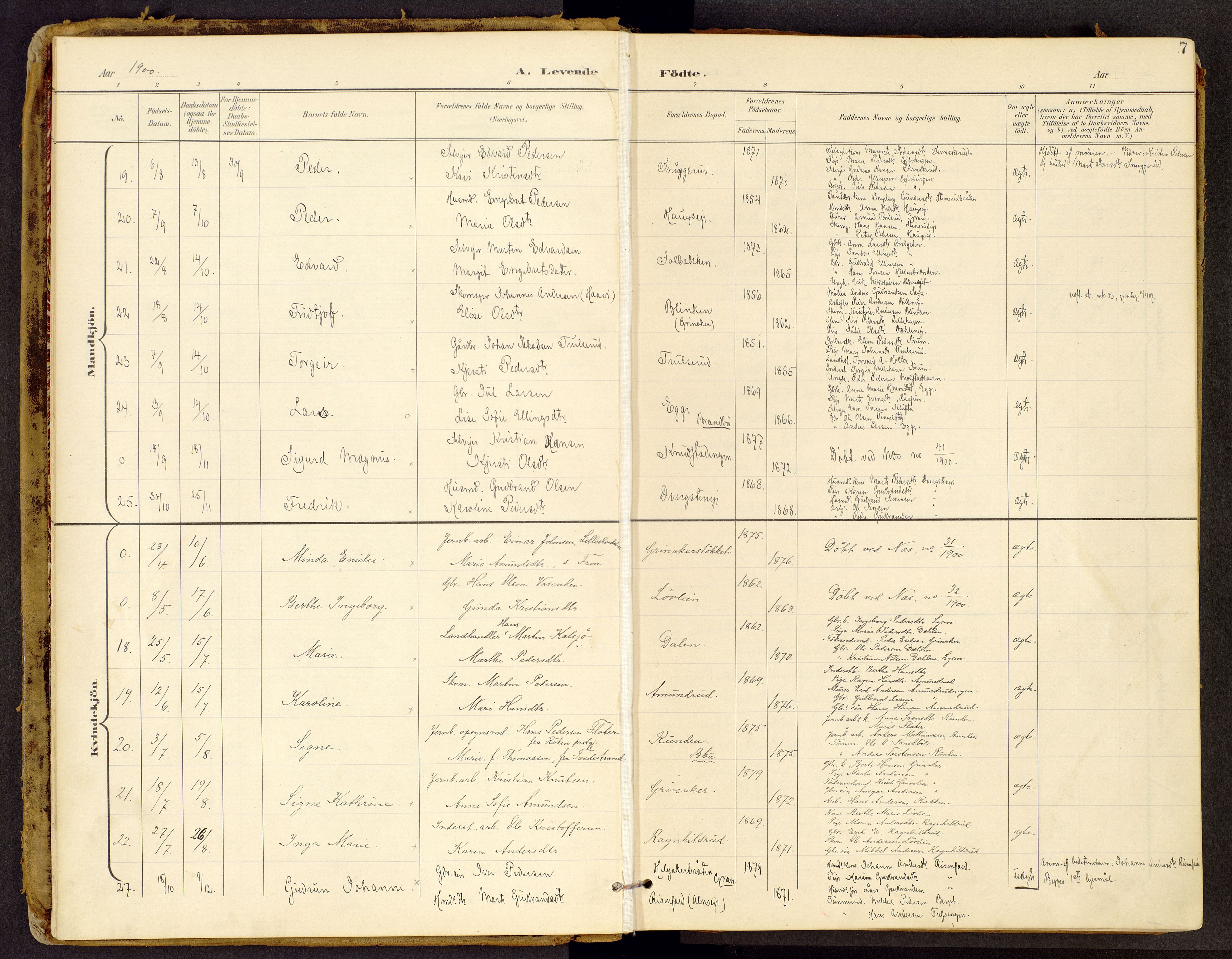 Brandbu prestekontor, SAH/PREST-114/H/Ha/Haa/L0002: Parish register (official) no. 2, 1899-1914, p. 7