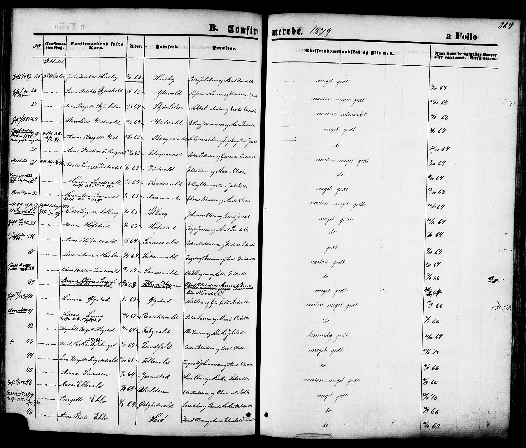 Ministerialprotokoller, klokkerbøker og fødselsregistre - Nord-Trøndelag, AV/SAT-A-1458/723/L0242: Parish register (official) no. 723A11, 1870-1880, p. 289