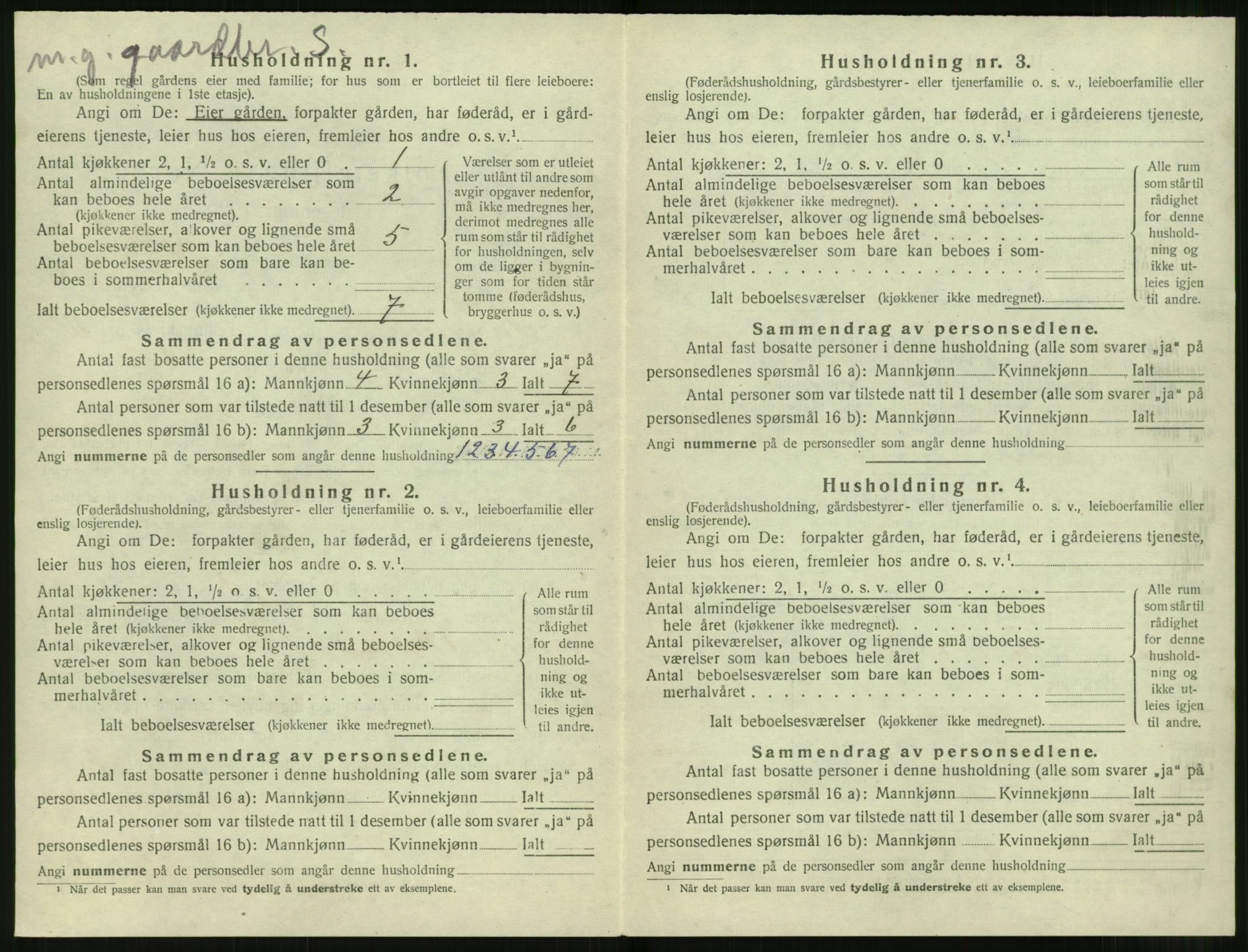 SAT, 1920 census for Sunnylven, 1920, p. 465