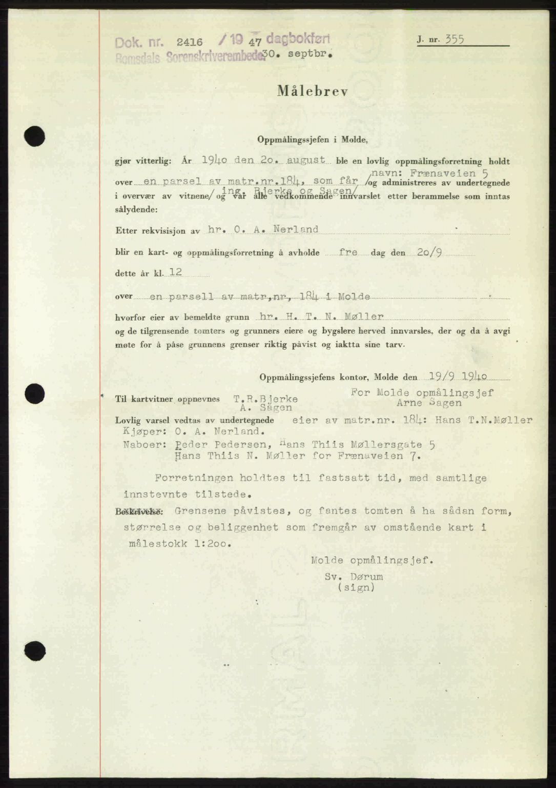 Romsdal sorenskriveri, SAT/A-4149/1/2/2C: Mortgage book no. A24, 1947-1947, Diary no: : 2416/1947